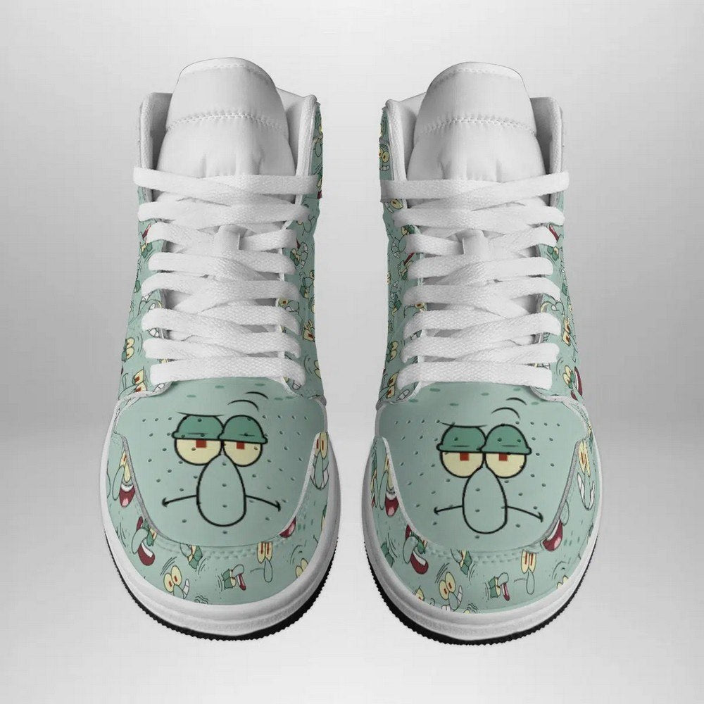 Ideafootwear Squidward Faces AJ1 High Sneakers Shoes For Men And Women