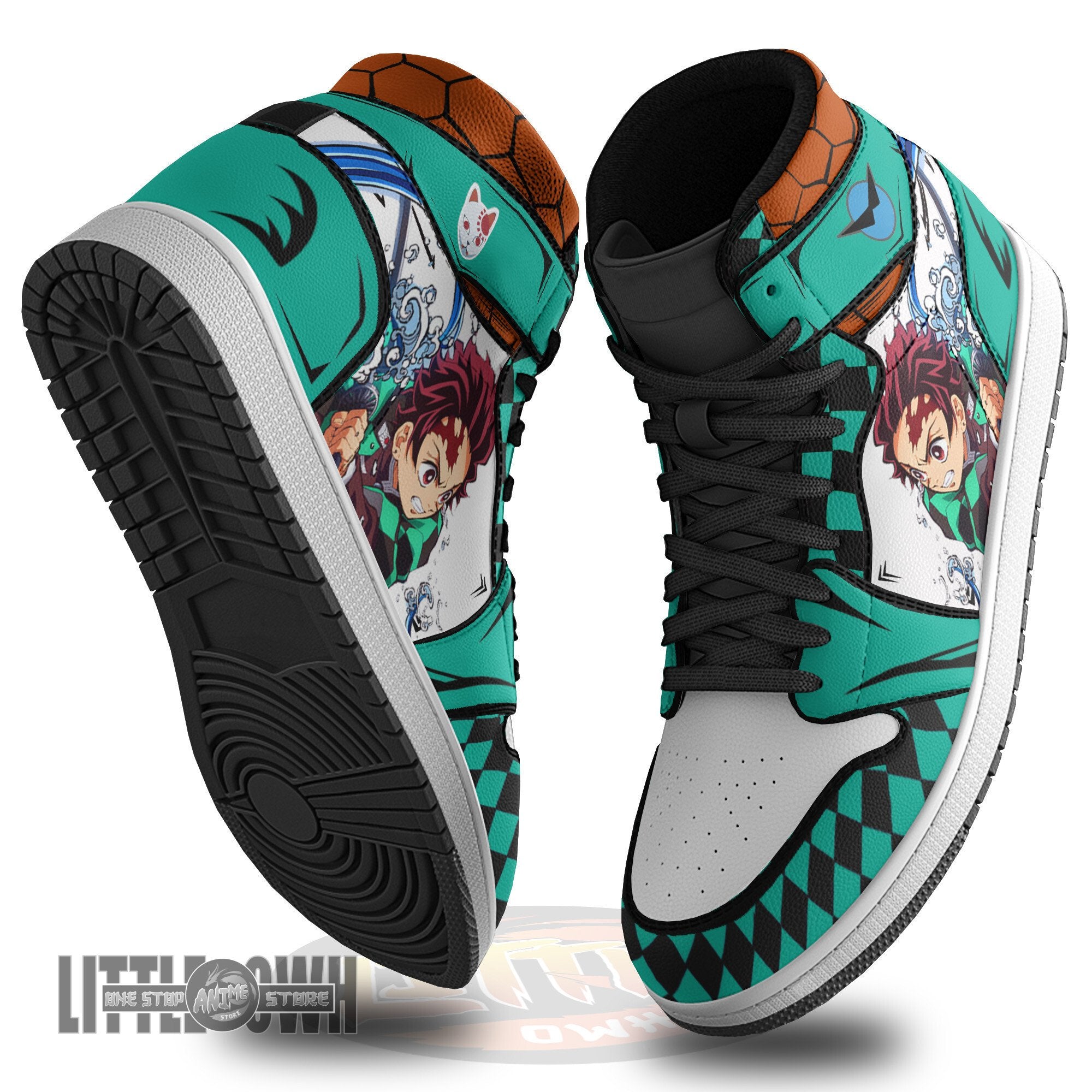 Ideafootwear Squirtle x Tanjiro AJ1 High Sneakers Shoes For Men And Women