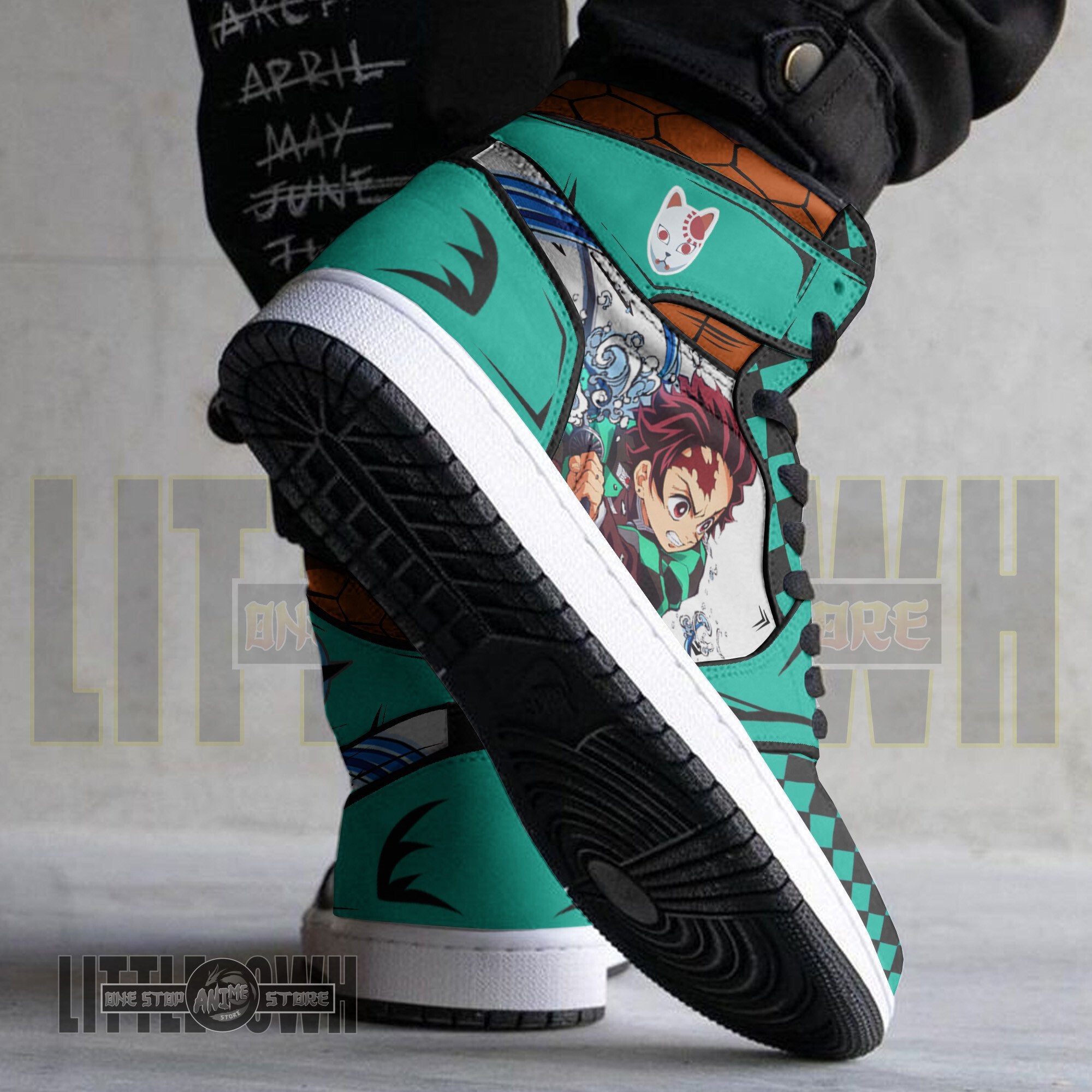 Ideafootwear Squirtle x Tanjiro AJ1 High Sneakers Shoes For Men And Women