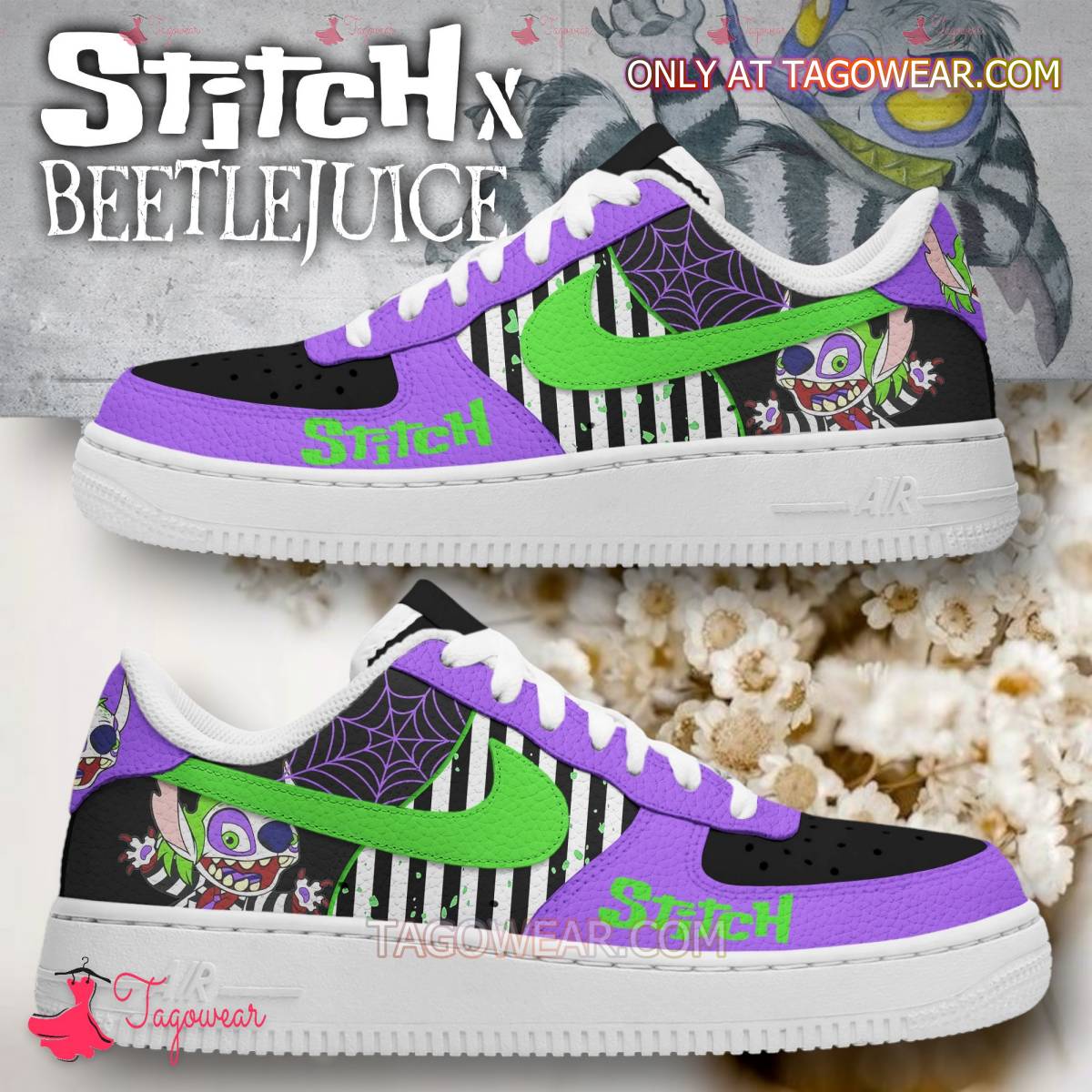 Ideafootwear Stitch Cosplay Beetlejuice Air Low-Top Sneakers Shoes For Men And Women 1