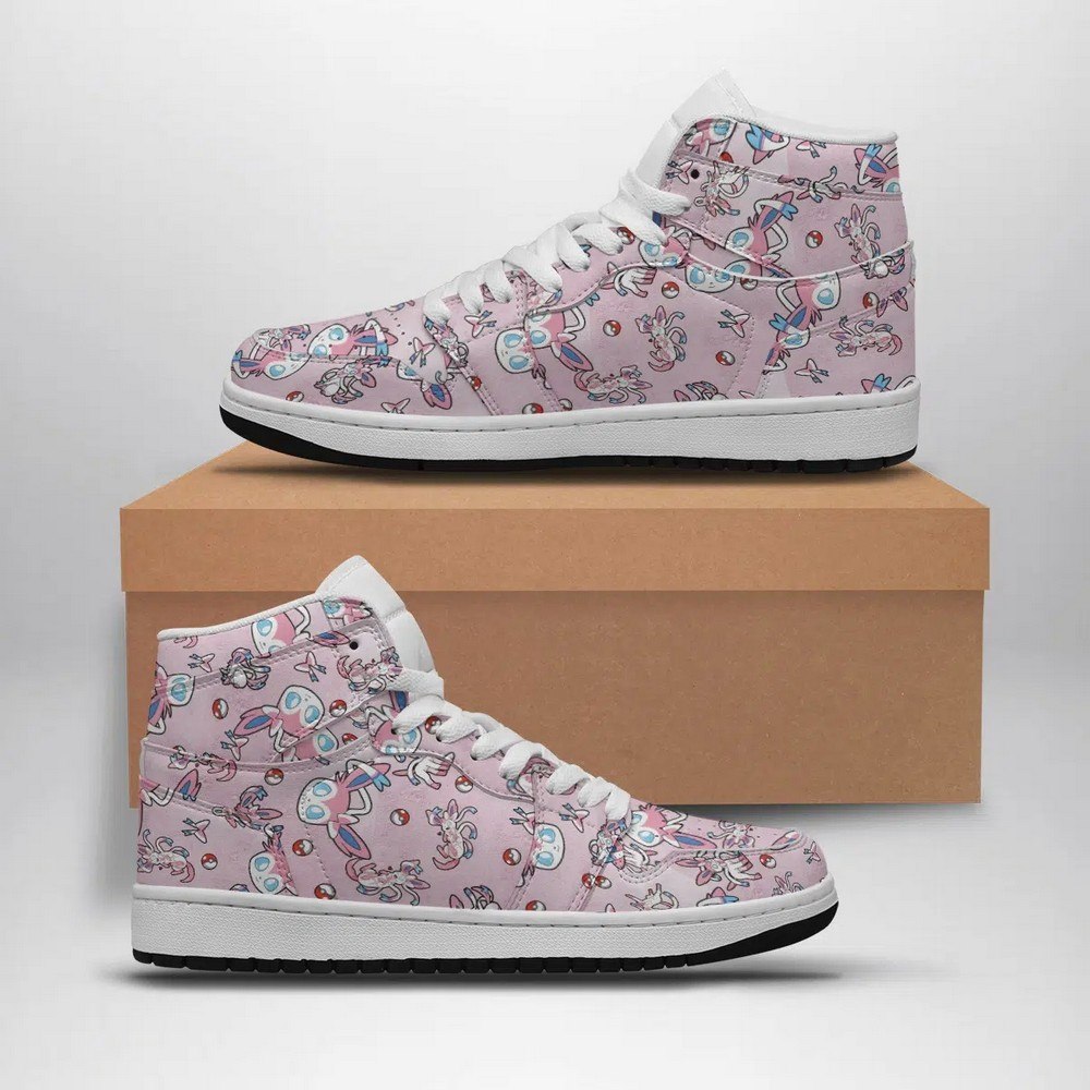 Ideafootwear Sylveon Pattern Pokemon  AJ1 High Sneakers Shoes For Men And Women