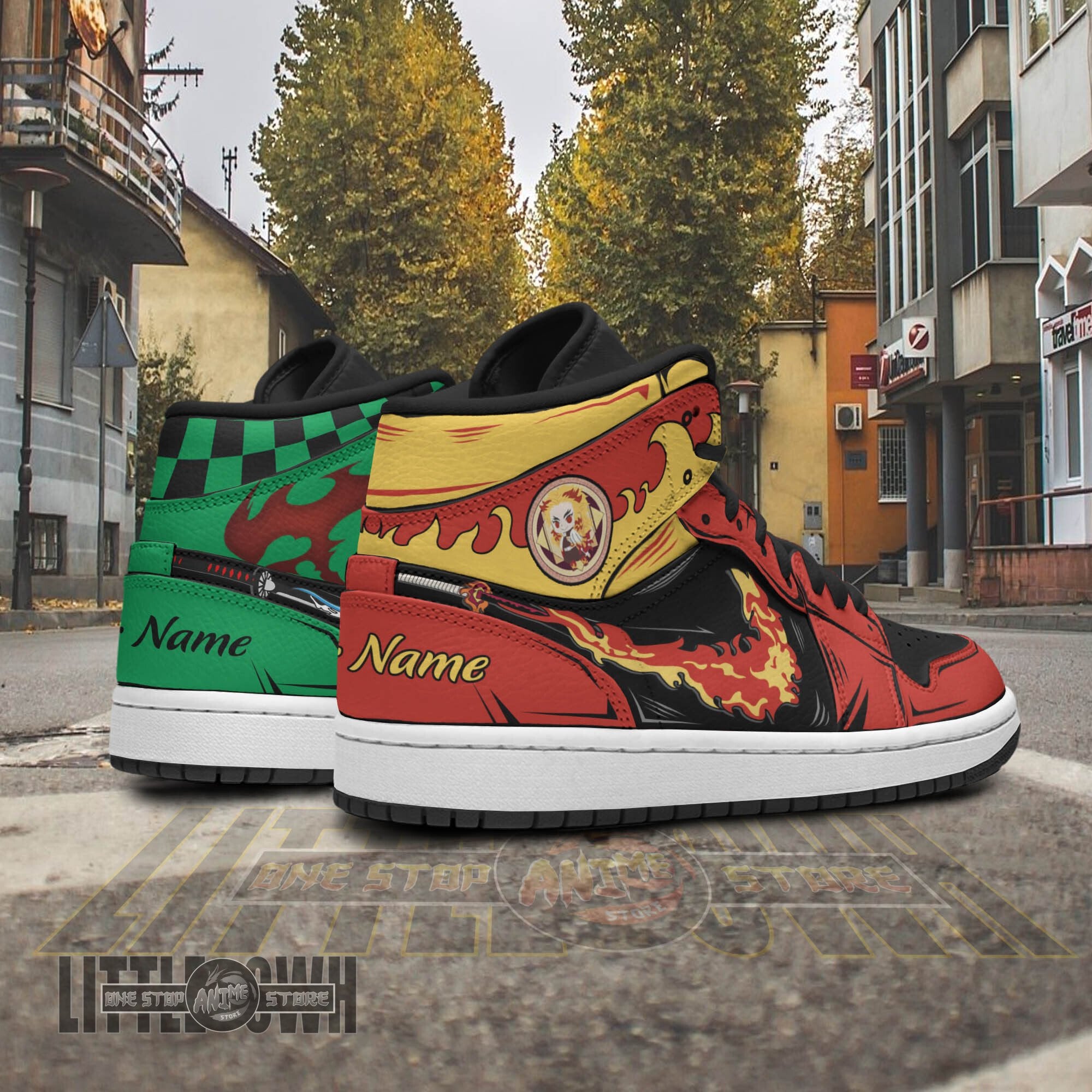 Ideafootwear Tanjiro Rengoku AJ1 High Sneakers Shoes For Men And Women