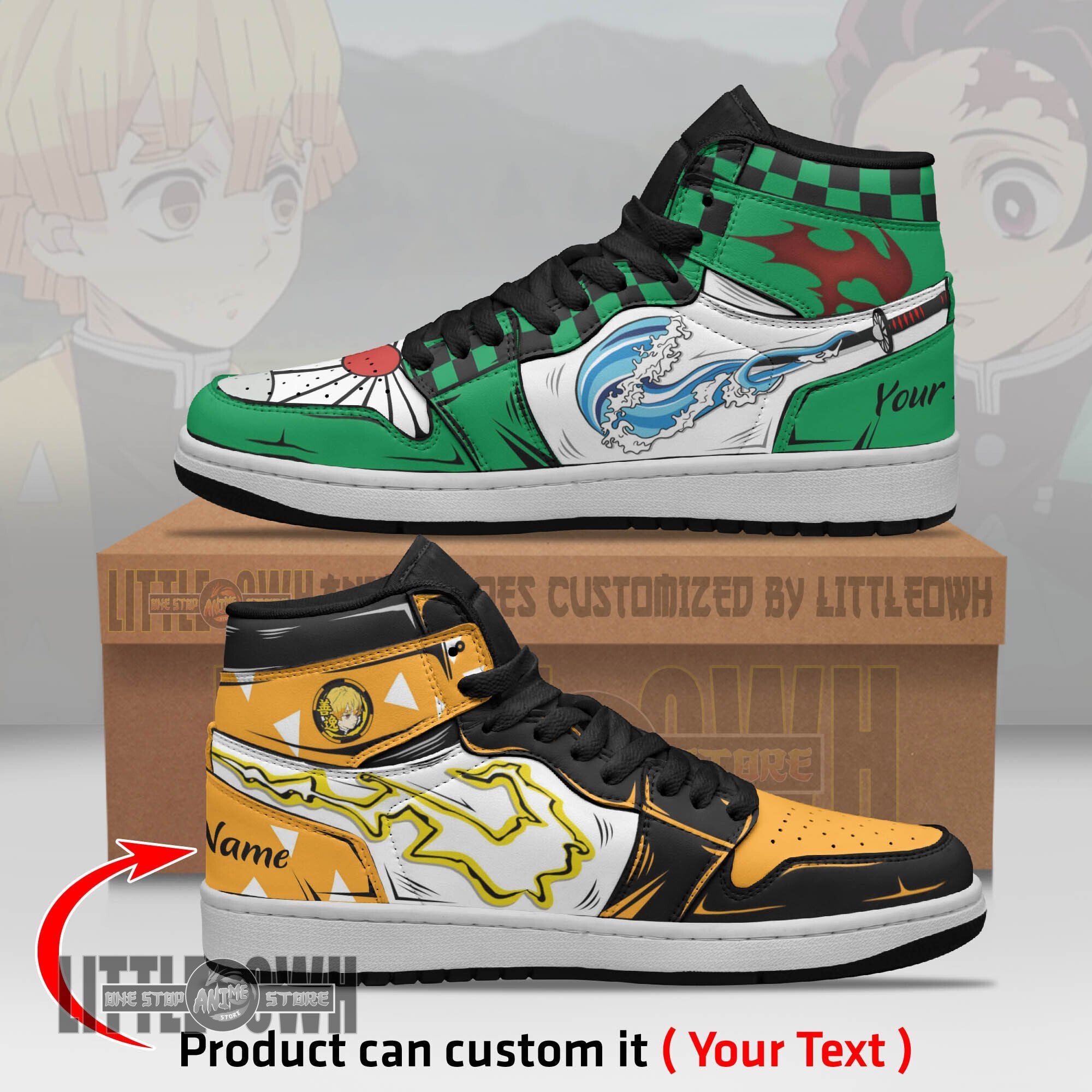Ideafootwear Tanjiro x Zenitsu AJ1 High Sneakers Shoes For Men And Women