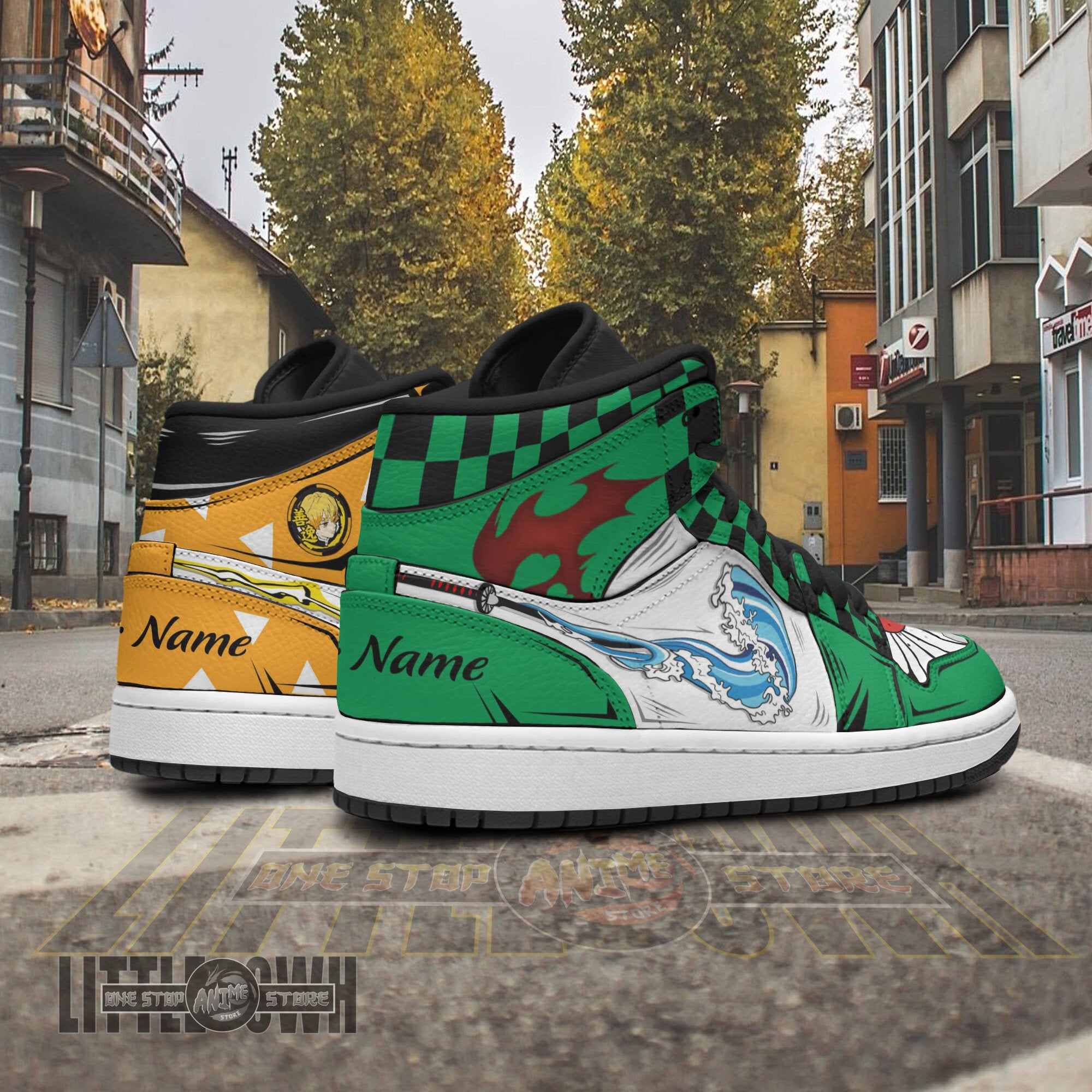 Ideafootwear Tanjiro x Zenitsu AJ1 High Sneakers Shoes For Men And Women