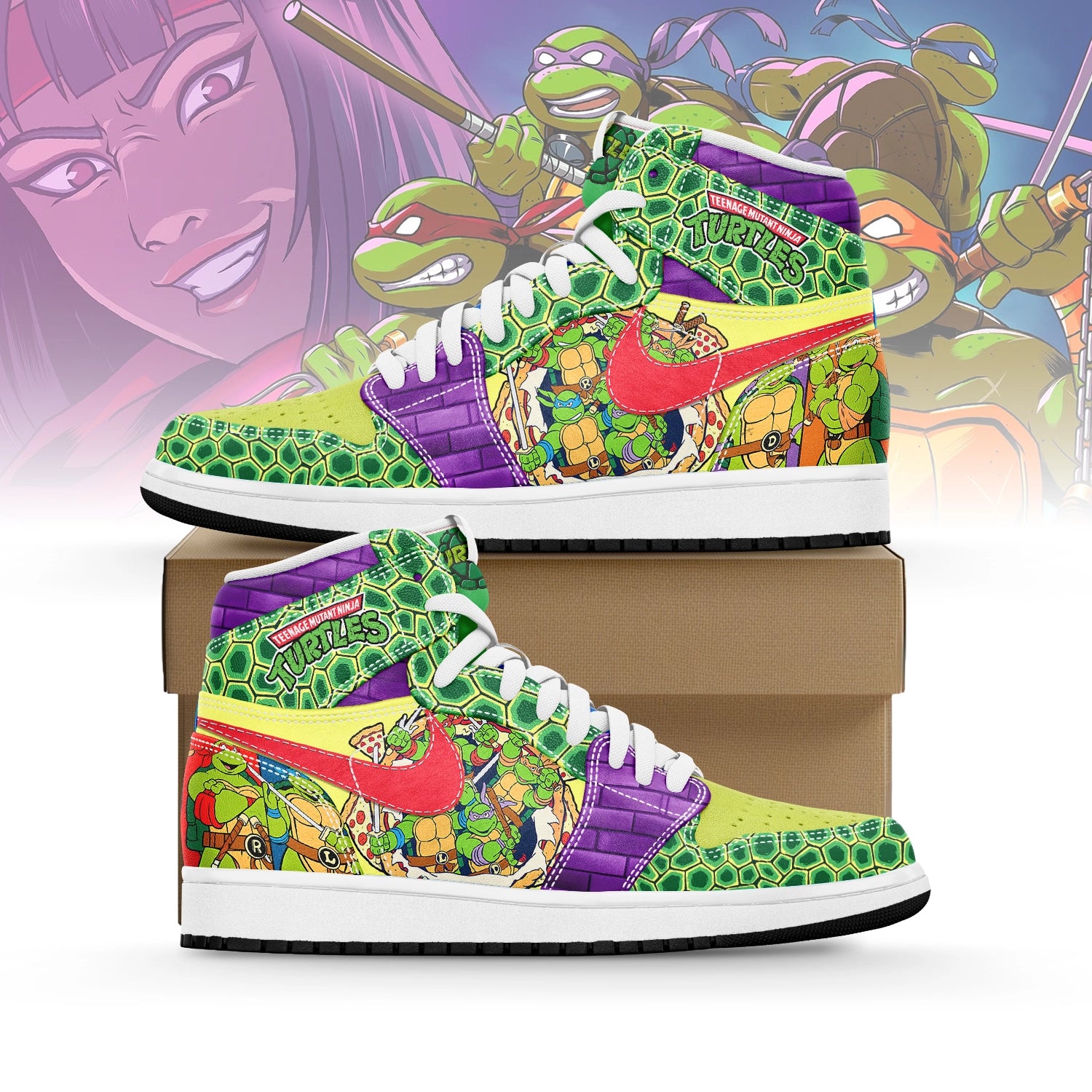 Ideafootwear Teenage Mutant Ninja Turtles AJ1 High Sneakers Shoes For Men And Women
