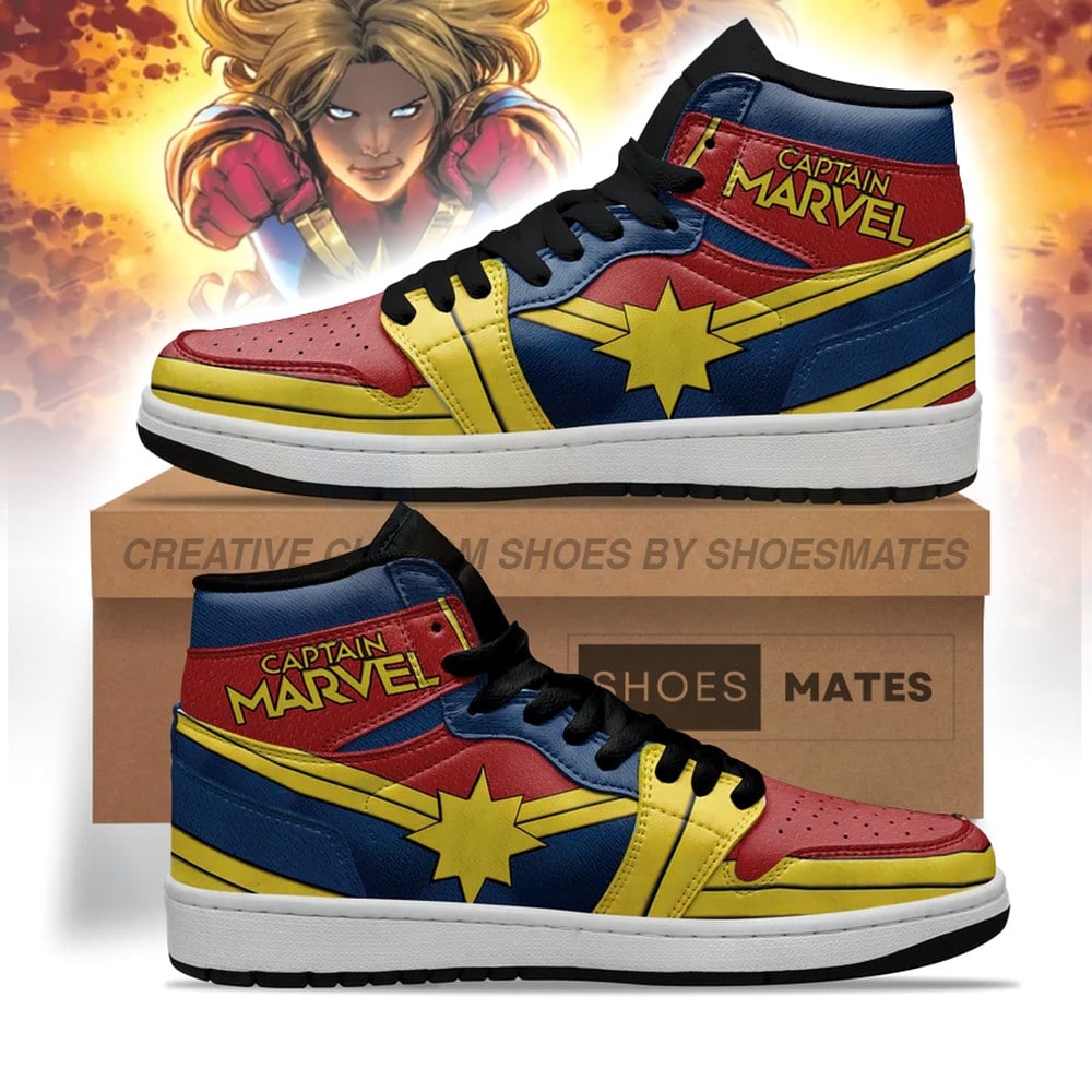 Ideafootwear The Avengers Captain Marvel AJ1 High Sneakers Shoes For Men And Women
