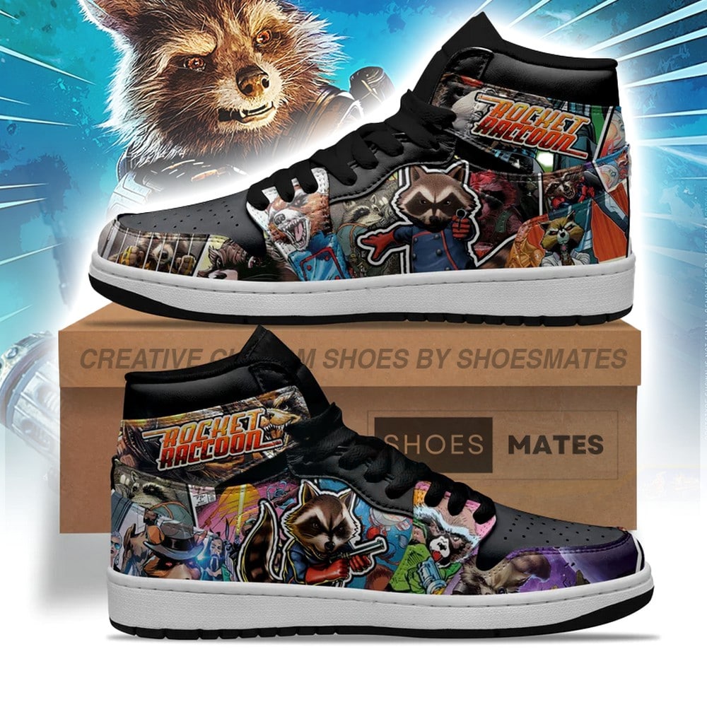 Ideafootwear The Avengers Rocket Raccoon AJ1 High Sneakers Shoes For Men And Women