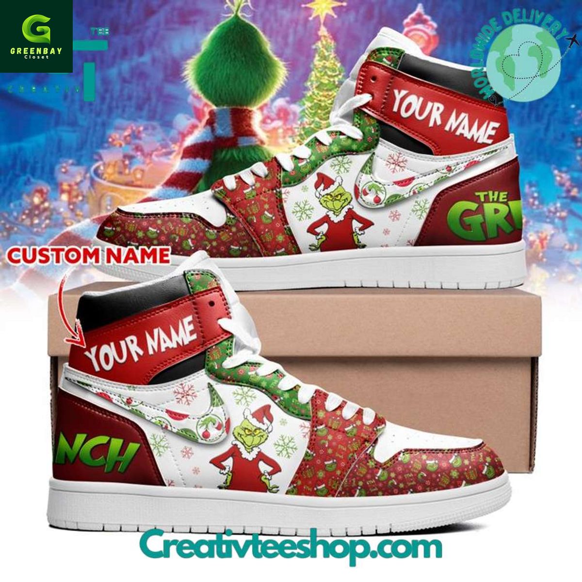 Ideafootwear The Grinch Christmas AJ1 High Sneakers Shoes For Men And Women