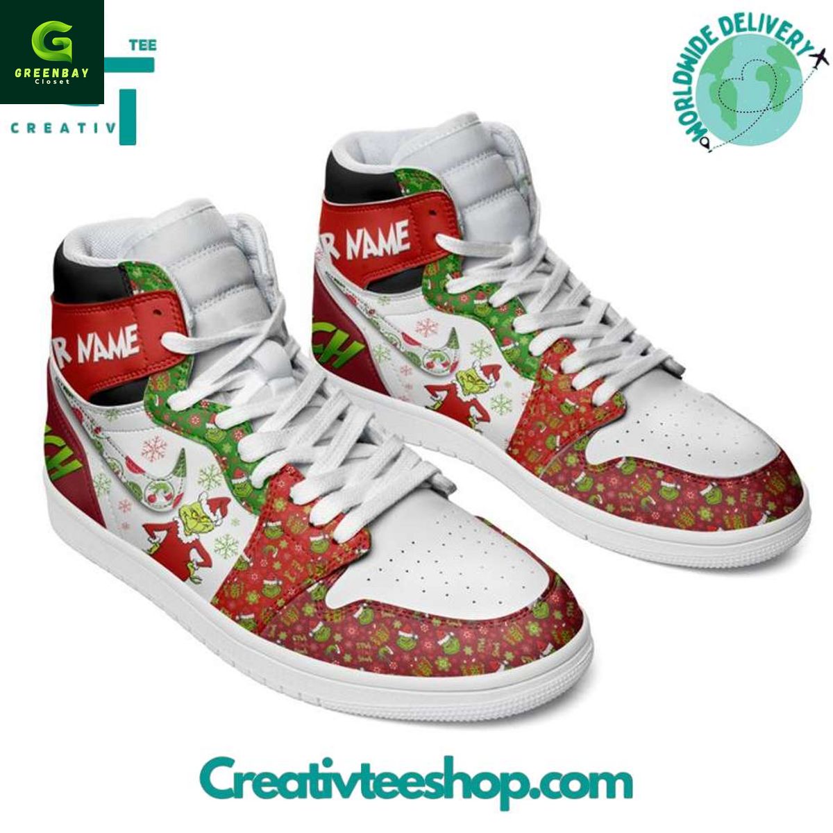 Ideafootwear The Grinch Christmas AJ1 High Sneakers Shoes For Men And Women