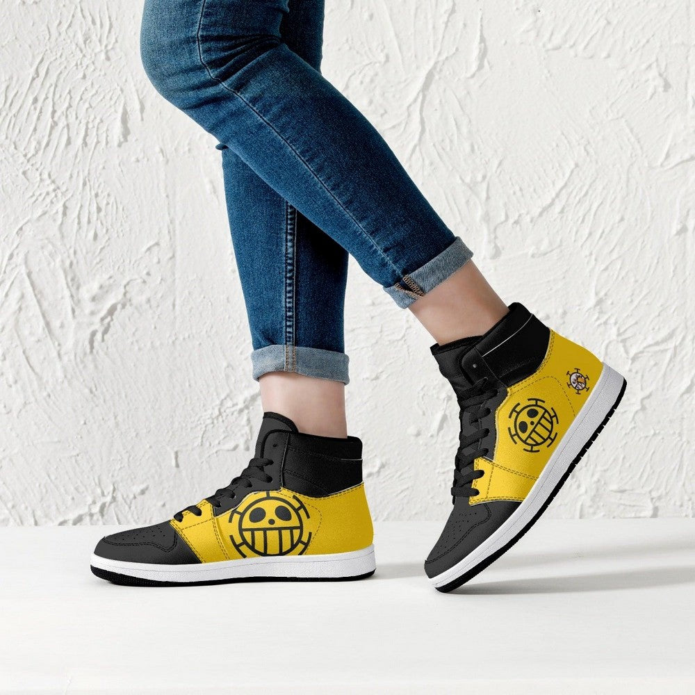 Ideafootwear Trafalgar D. Water Law One Piece AJ1 High Sneakers Shoes For Men And Women