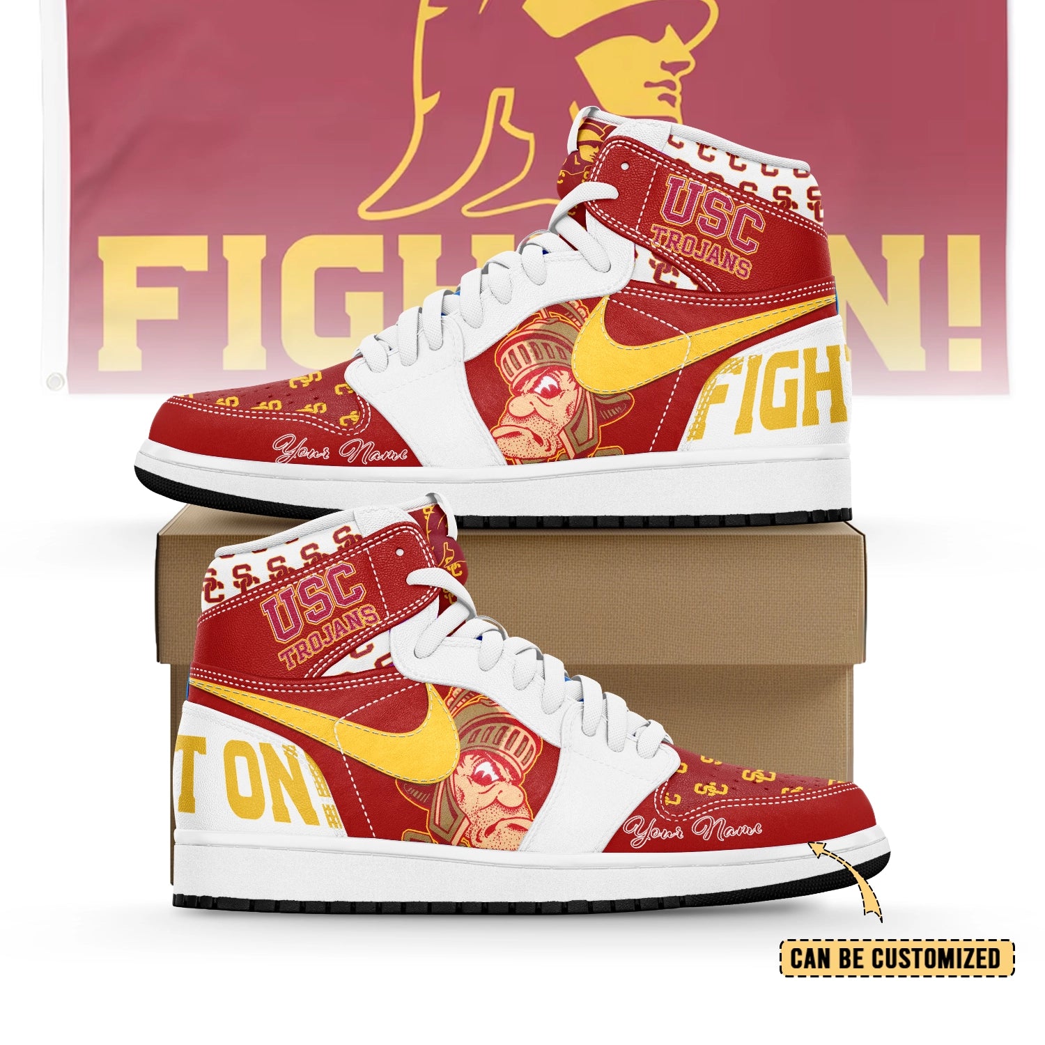Ideafootwear USC Trojans AJ1 High Sneakers Shoes For Men And Women