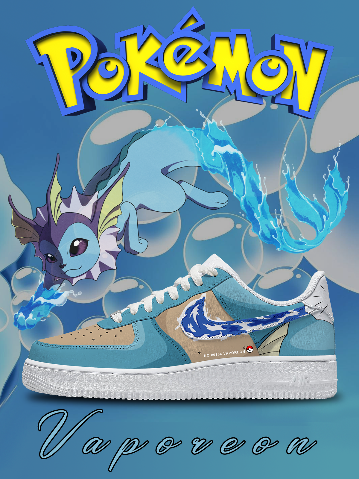 Ideafootwear Vaporeon Theme  Air Low-Top Sneakers Shoes For Men And Women 1