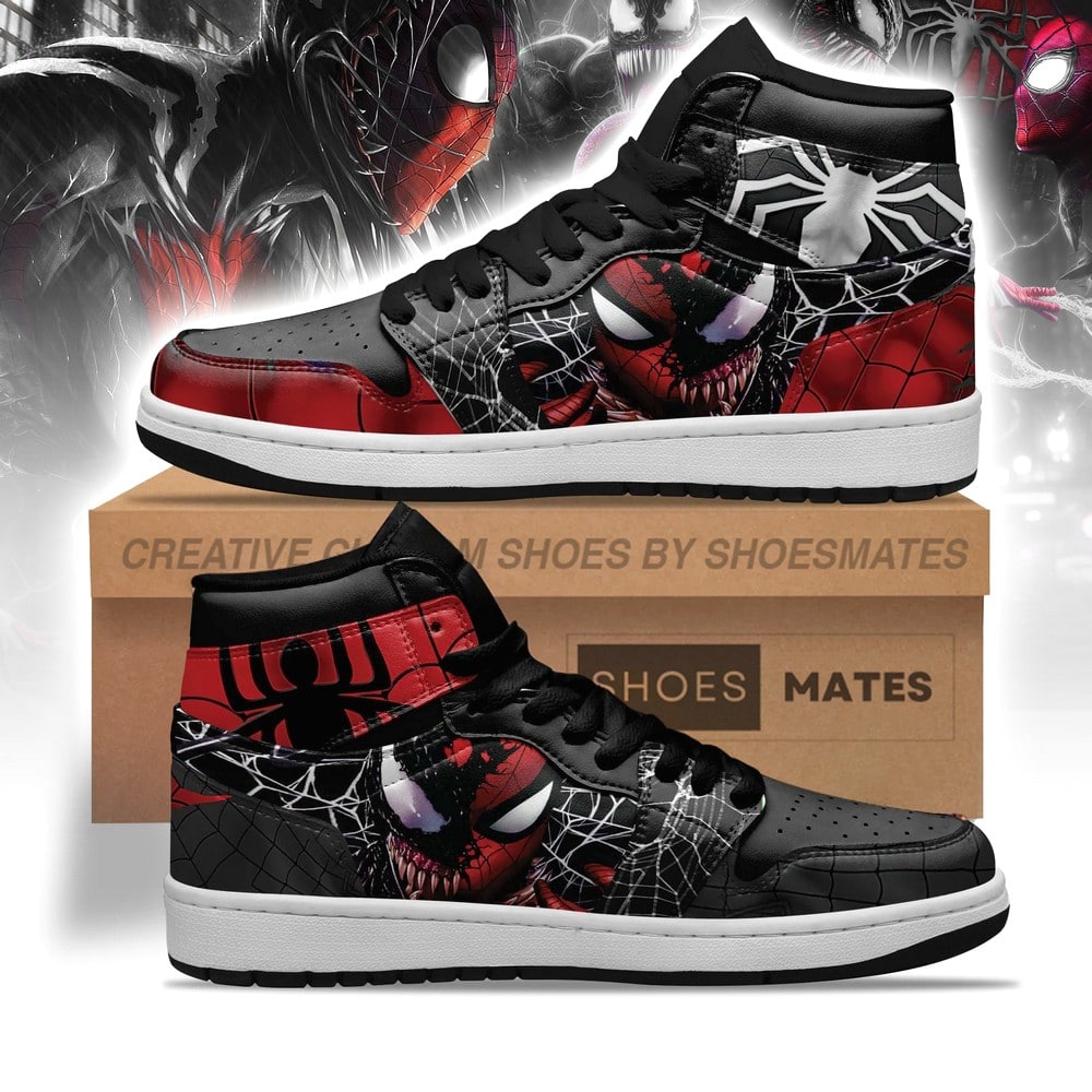 Ideafootwear Venom x Spiderman AJ1 High Sneakers Shoes For Men And Women
