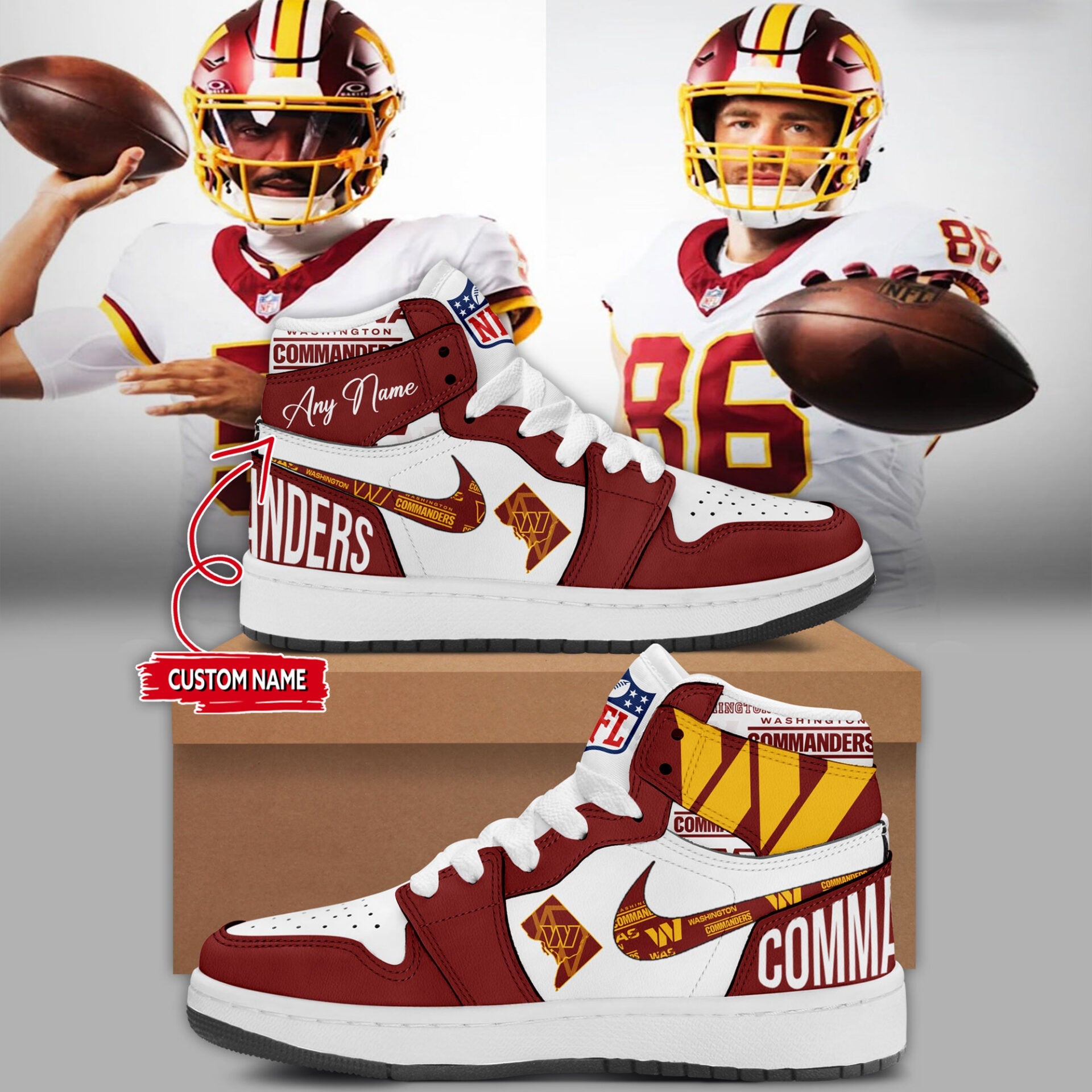 Ideafootwear Washington Commanders AJ1 High Sneakers Shoes For Men And Women