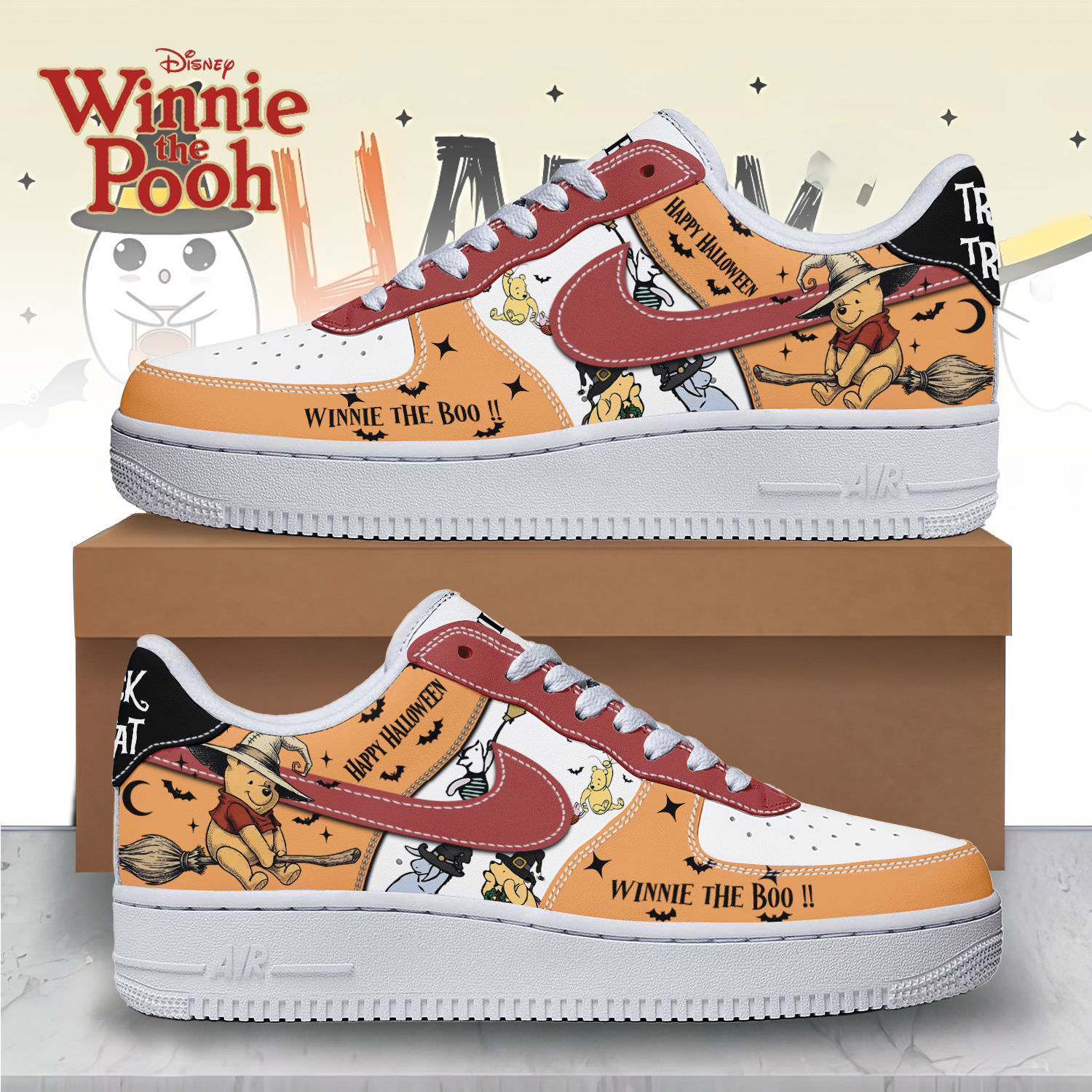 Ideafootwear Winnie The Pooh x Halloween Air Low-Top Sneakers Shoes For Men And Women 1