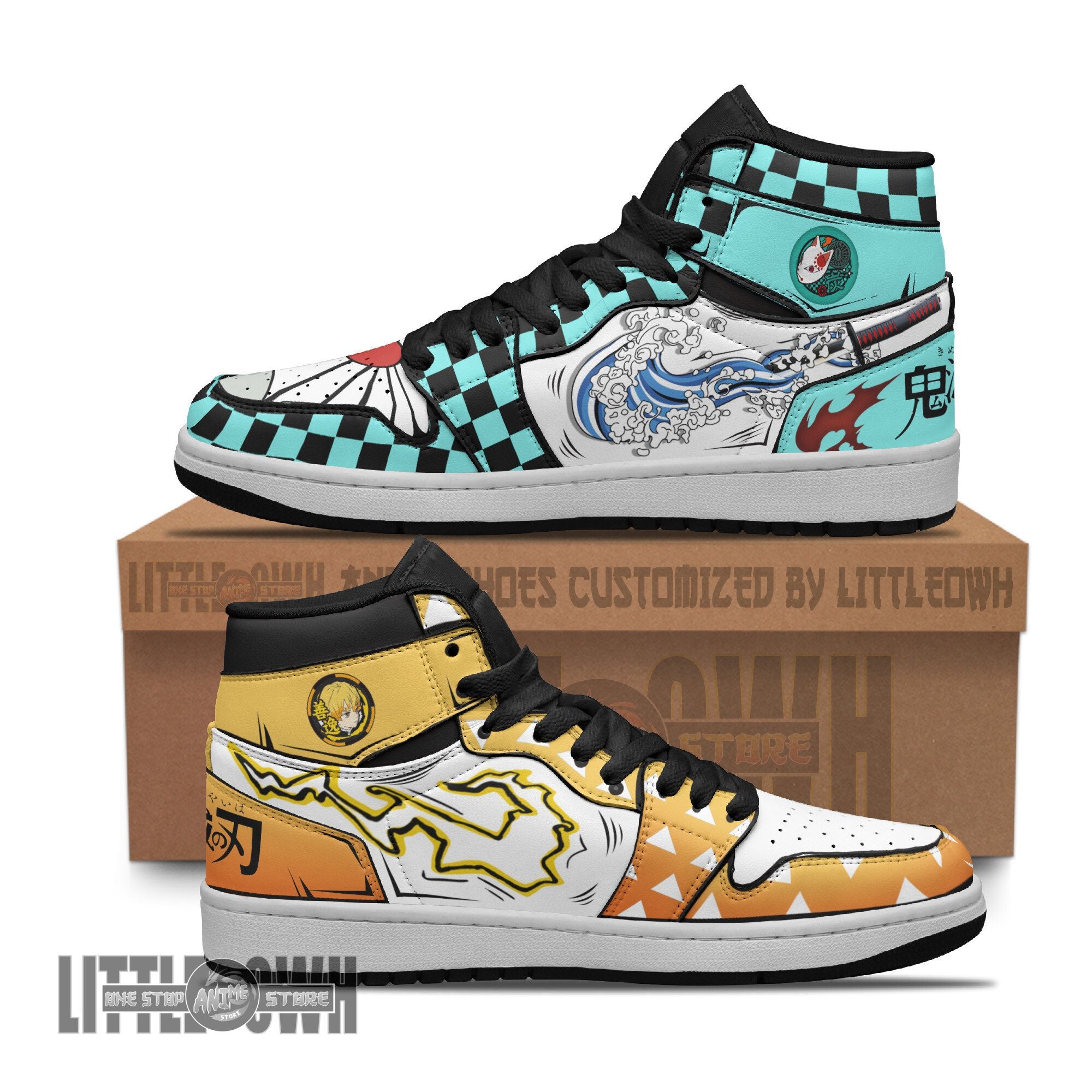 Ideafootwear Zenitsu Agatsuma x Tanjiro Kamado AJ1 High Sneakers Shoes For Men And Women