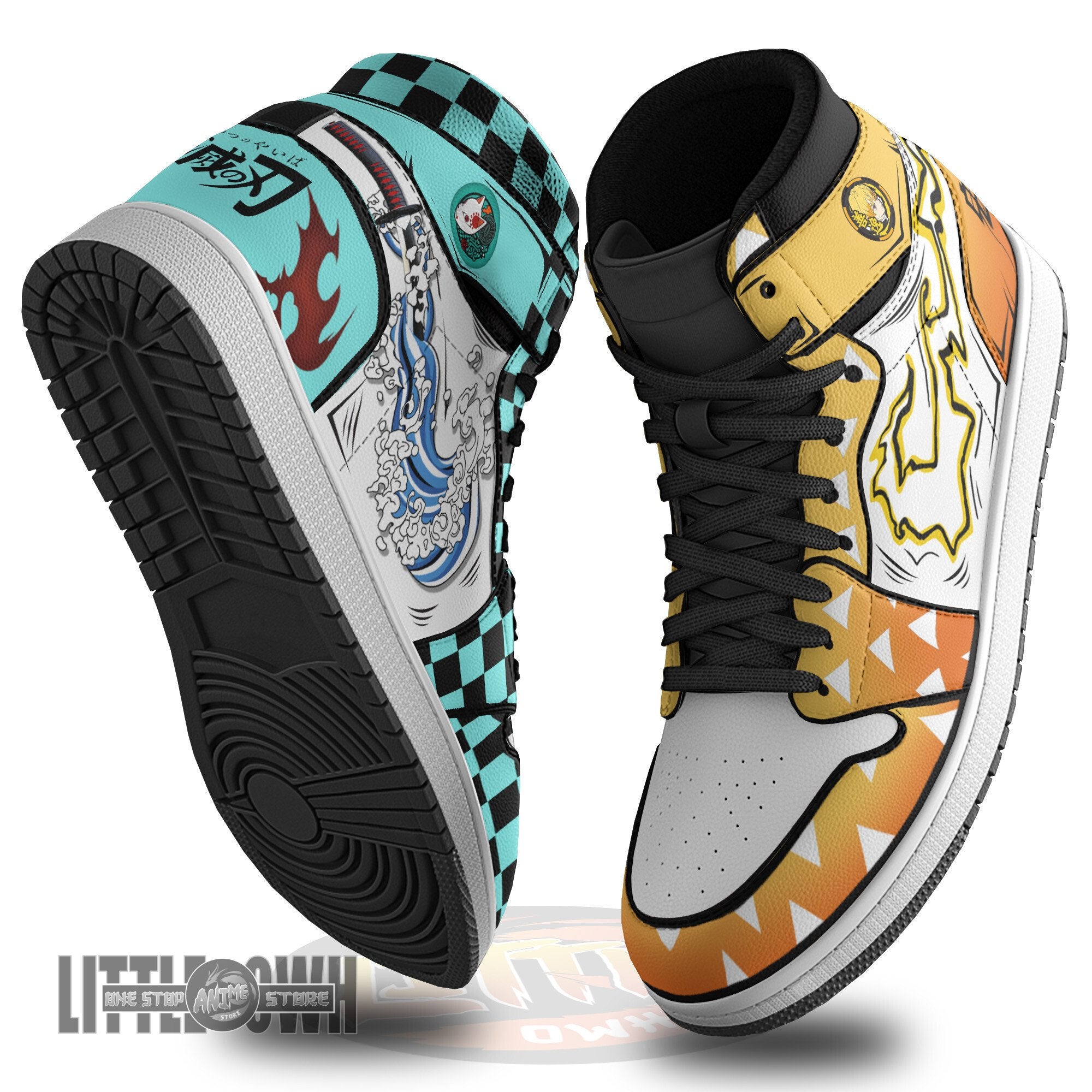 Ideafootwear Zenitsu Agatsuma x Tanjiro Kamado AJ1 High Sneakers Shoes For Men And Women