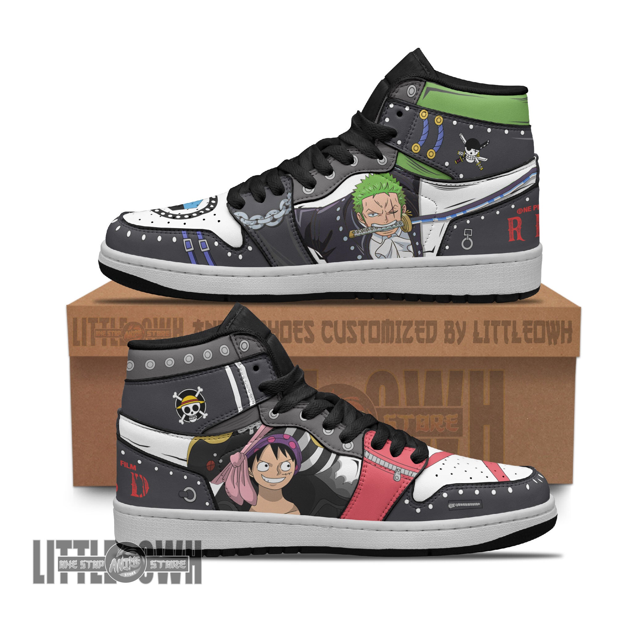 Ideafootwear Zoro x Luffy  AJ1 High Sneakers Shoes For Men And Women