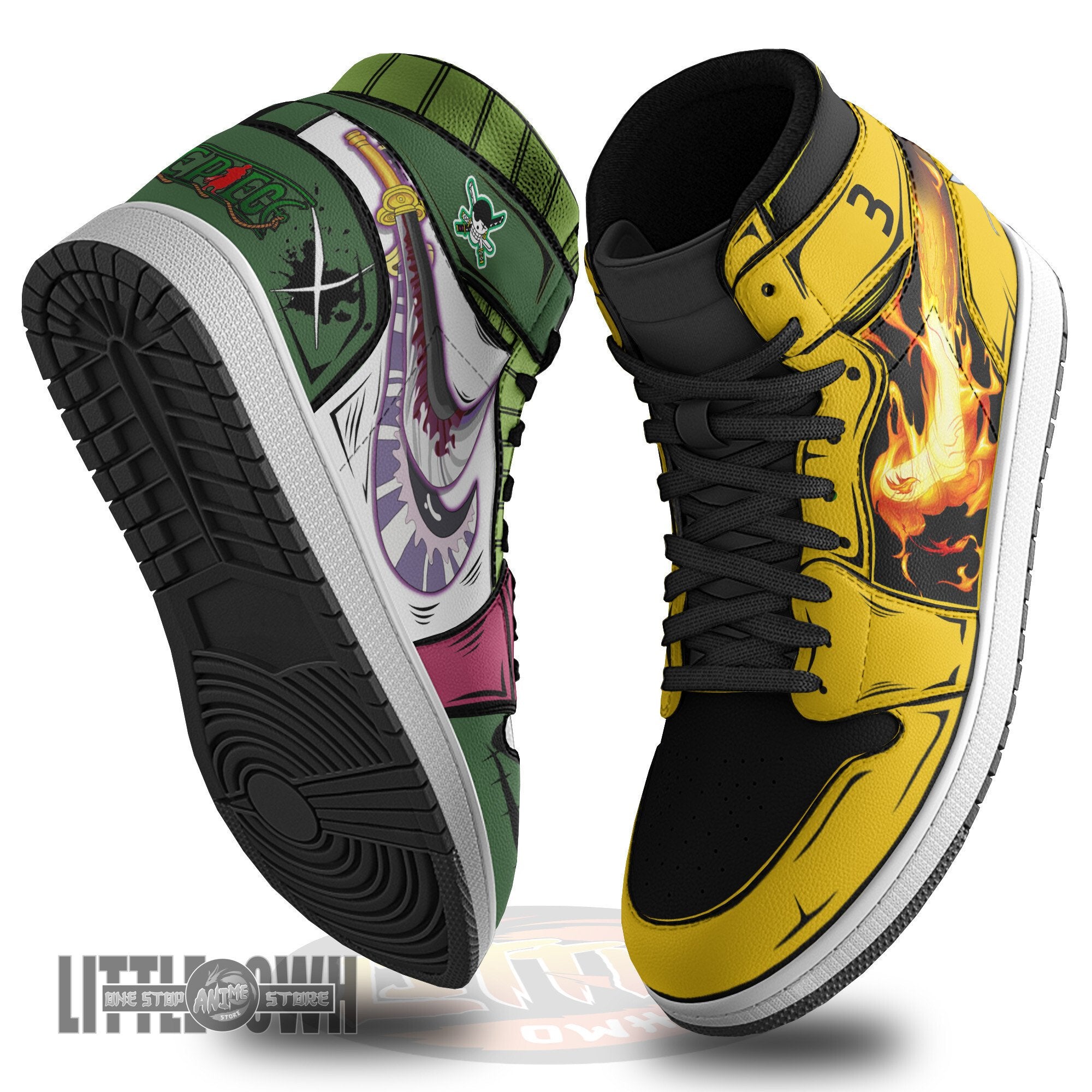 Ideafootwear Zoro x Sanji  AJ1 High Sneakers Shoes For Men And Women
