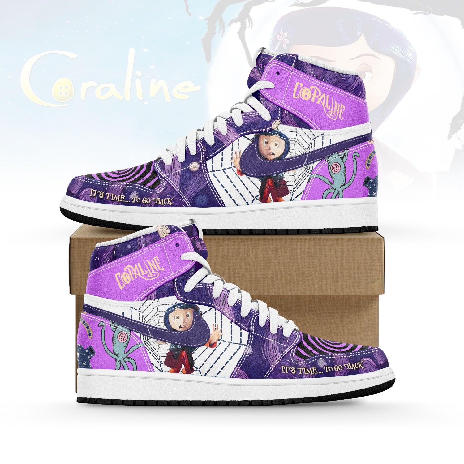 Ideafootwear Coraline x Halloween AJ1 High Sneakers Shoes For Men And Women