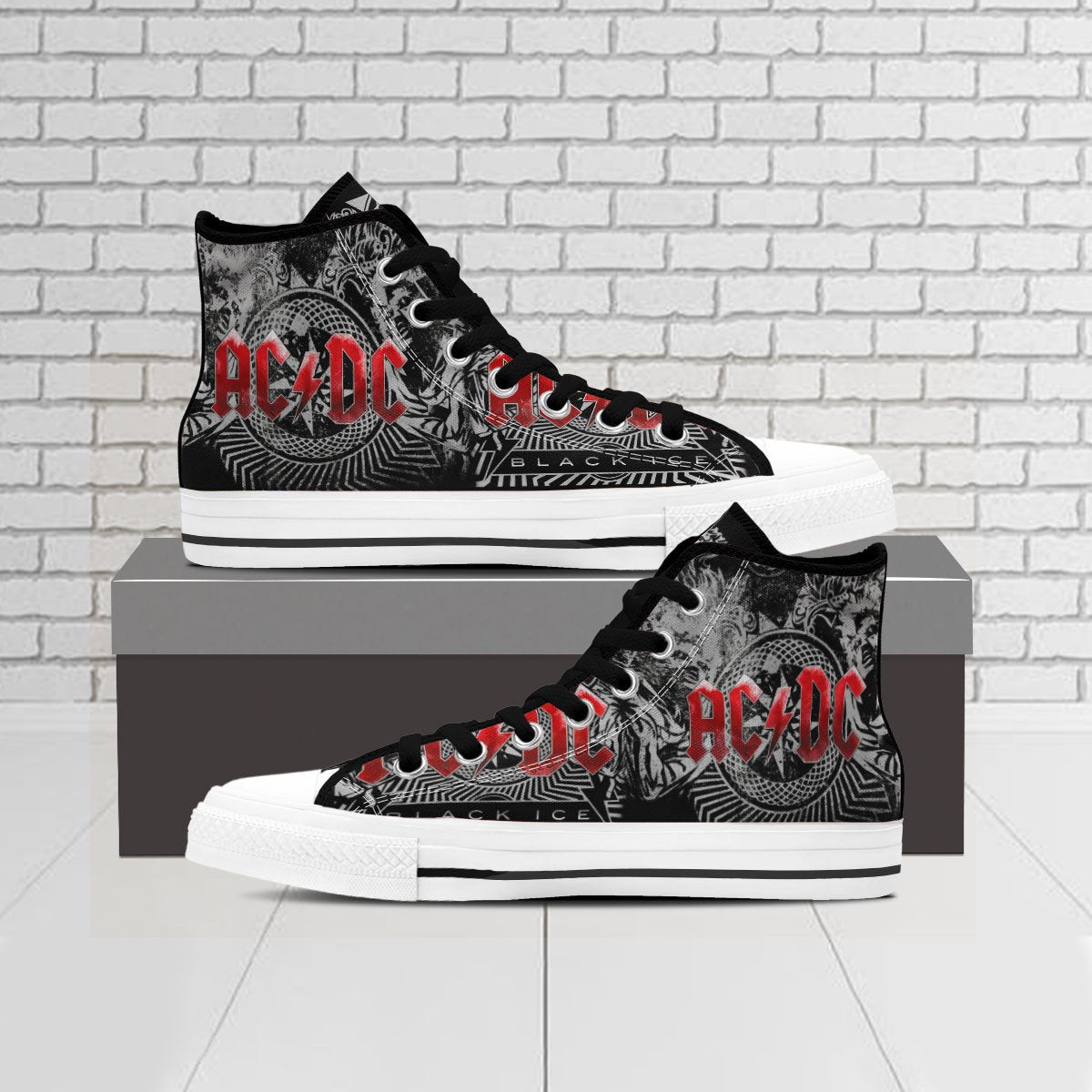 Ideafootwear AC/DC High Top Canvas Sneakers Shoes For Men And Women