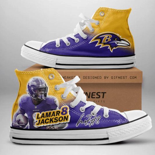 Ideafootwear Baltimore Ravens High Top Canvas Sneakers Shoes For Men And Women