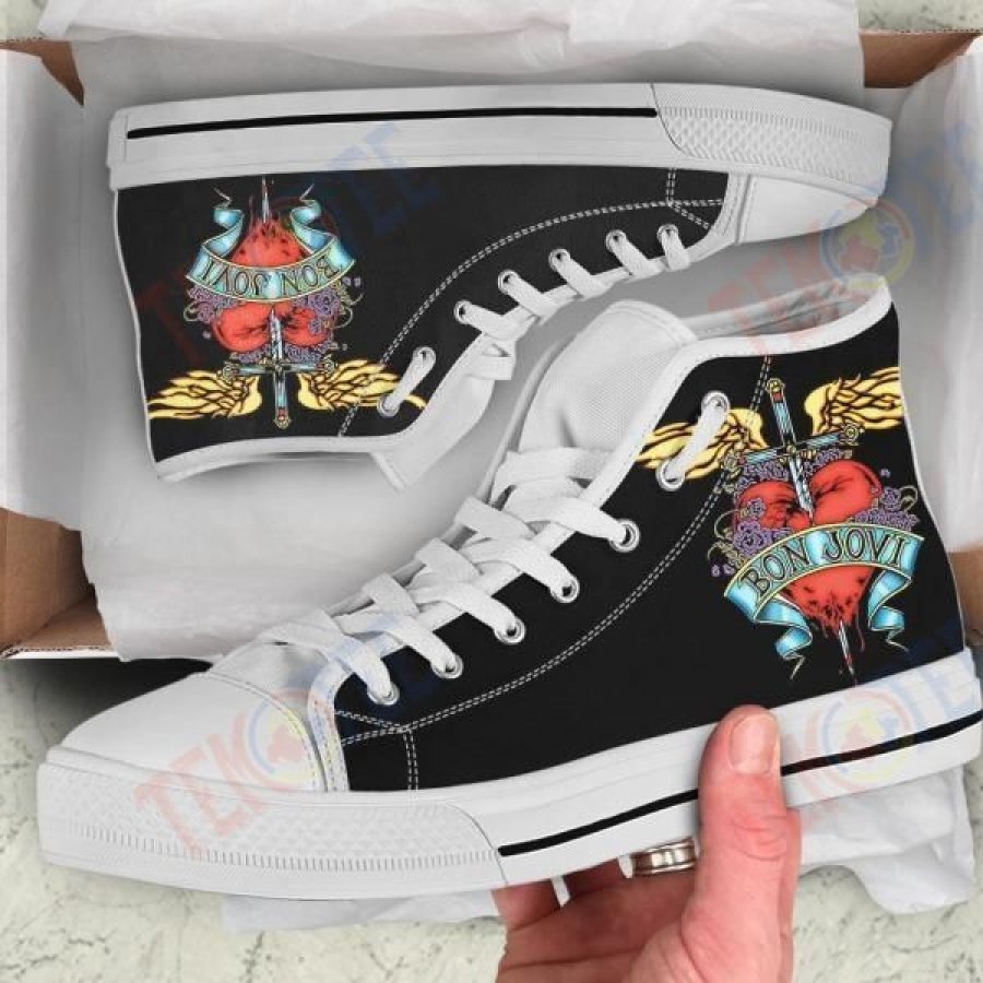 Ideafootwear Bon Jovi High Top Canvas Sneakers Shoes For Men And Women