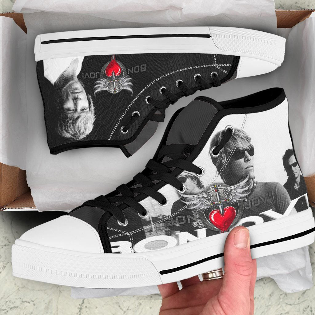 Ideafootwear Bon Jovi High Top Canvas Sneakers Shoes For Men And Women