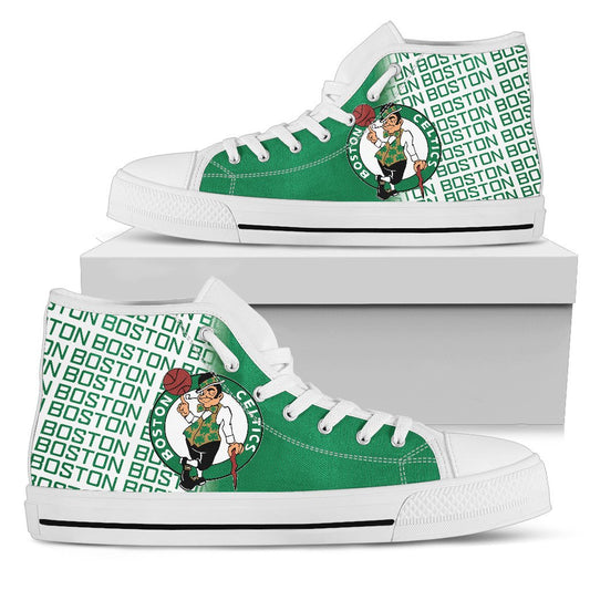 Ideafootwear Boston Celtics High Top Canvas Sneakers Shoes For Men And Women