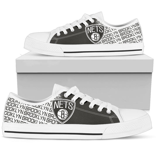 Ideafootwear Brooklyn Nets Low Top Canvas Sneakers Shoes For Men And Women