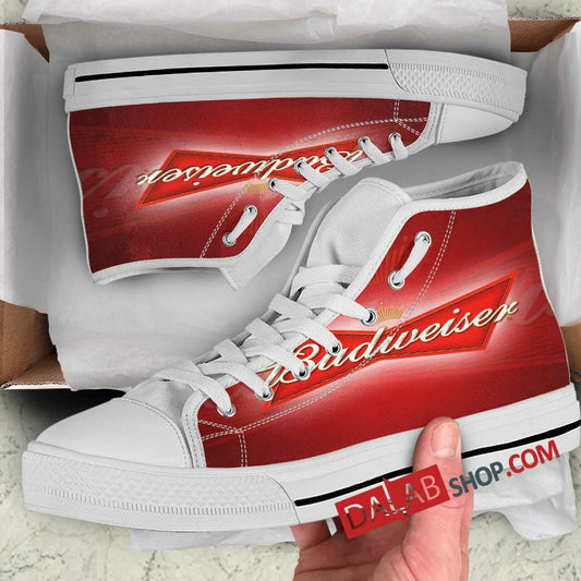 Ideafootwear Budweiser Red High Top Canvas Sneakers Shoes For Men And Women