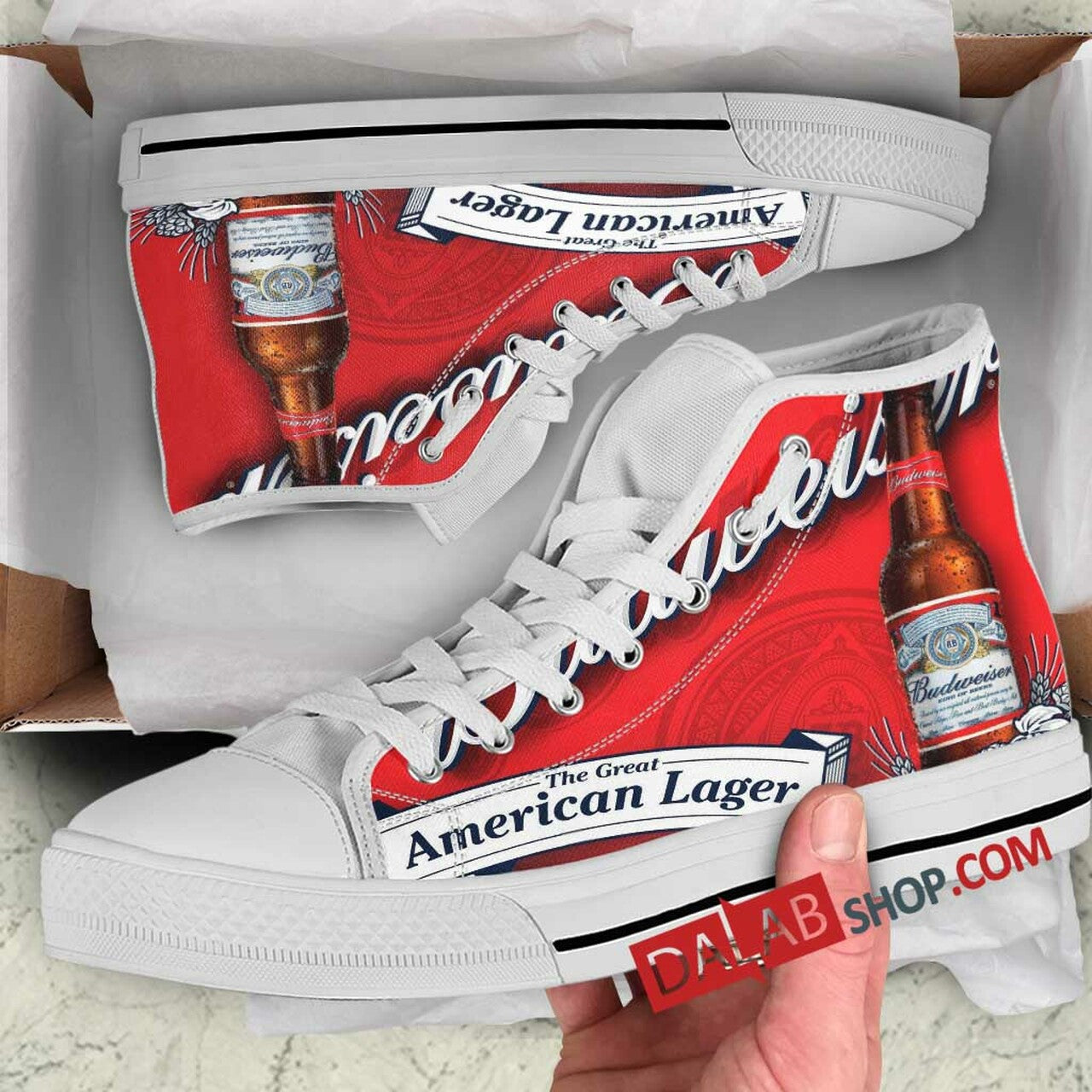 Ideafootwear Budweiser Red High Top Canvas Sneakers Shoes For Men And Women