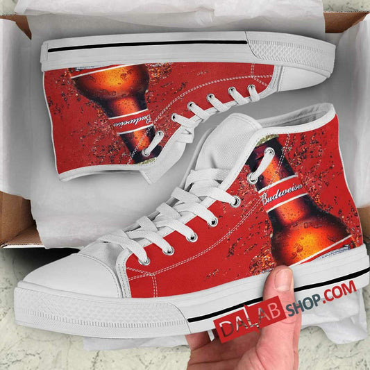 Ideafootwear Budweiser Red High Top Canvas Sneakers Shoes For Men And Women