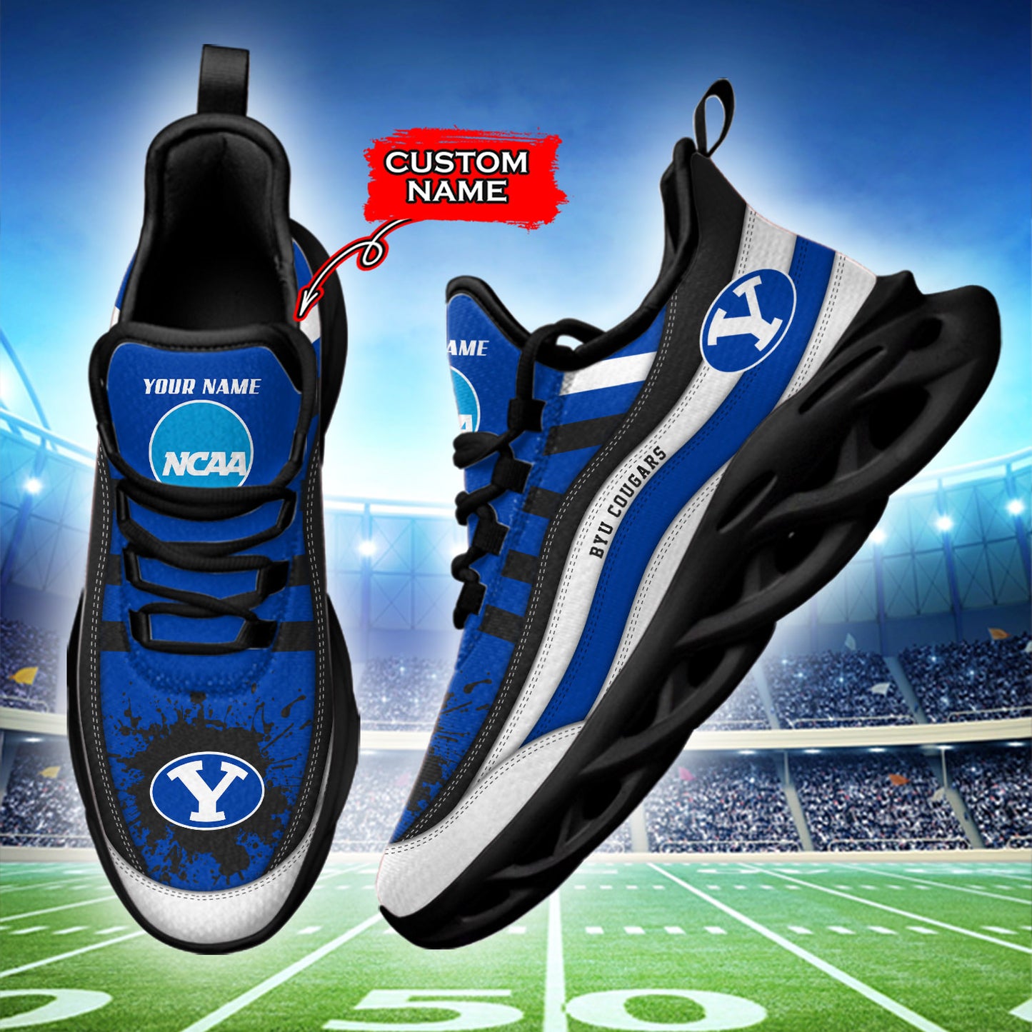 Ideafootwear BYU Cougars NCAA Max Soul Shoes Sneakers For Men And Women