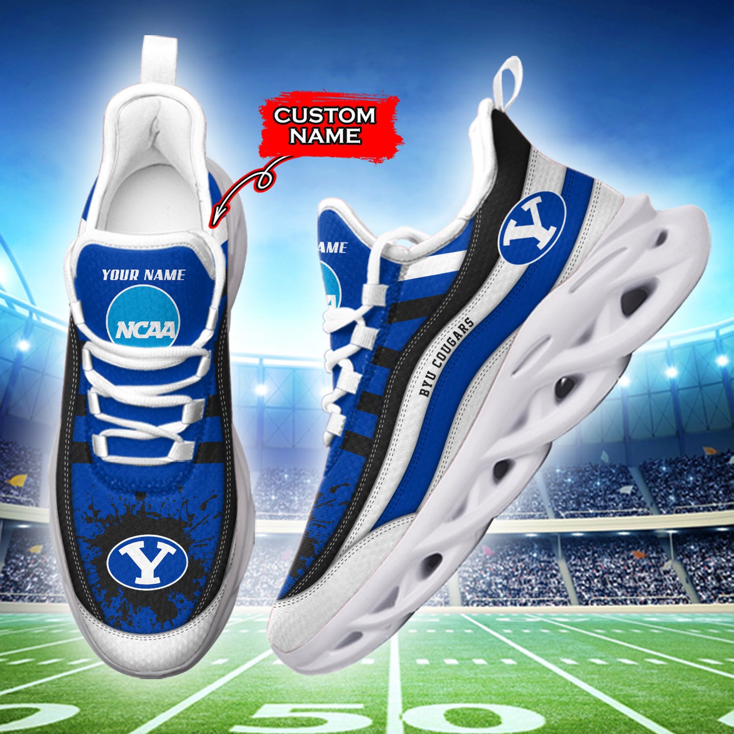 Ideafootwear BYU Cougars NCAA Max Soul Shoes Sneakers For Men And Women