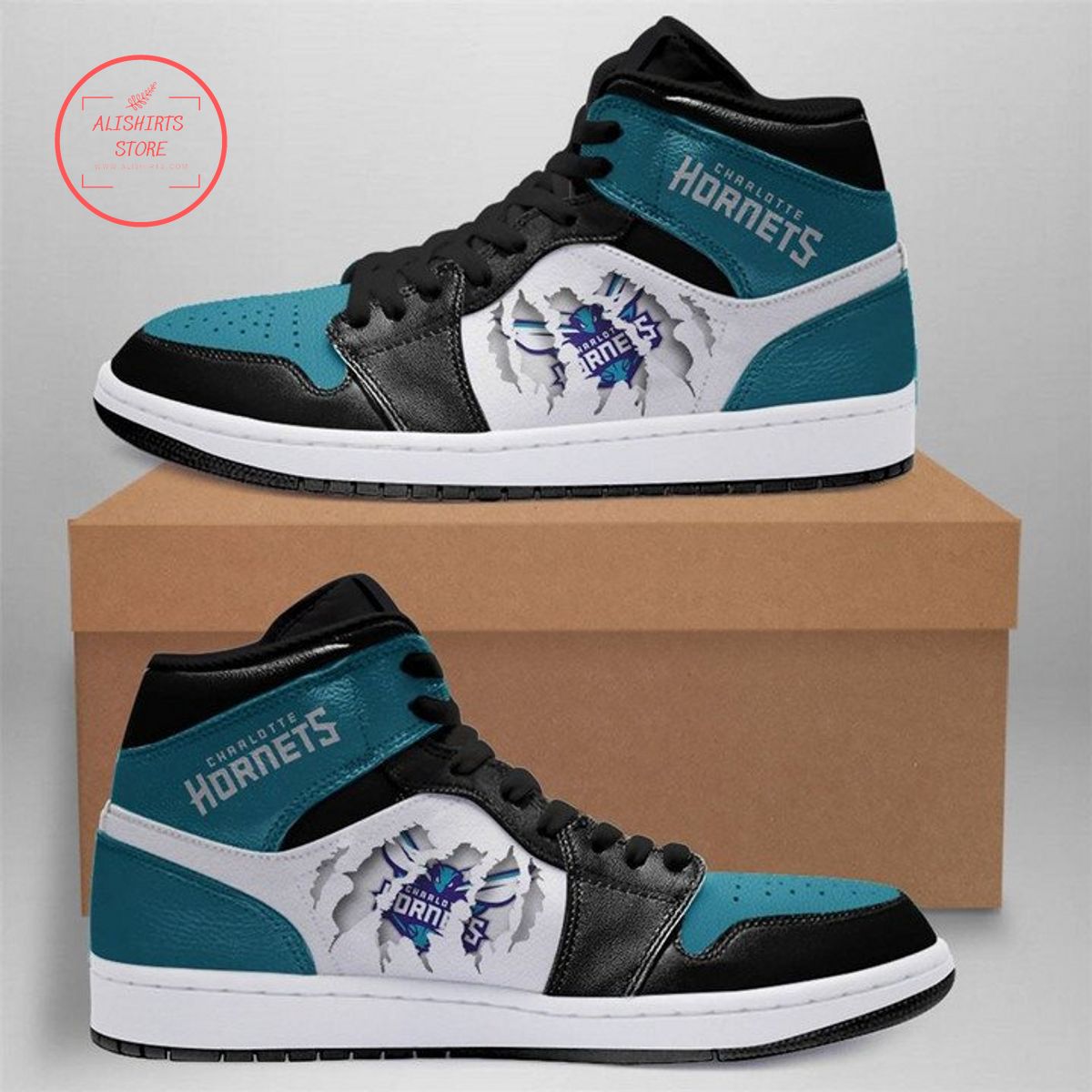 Ideafootwear Charlotte Hornets NBA AJ1 High Sneakers Shoes For Men And Women