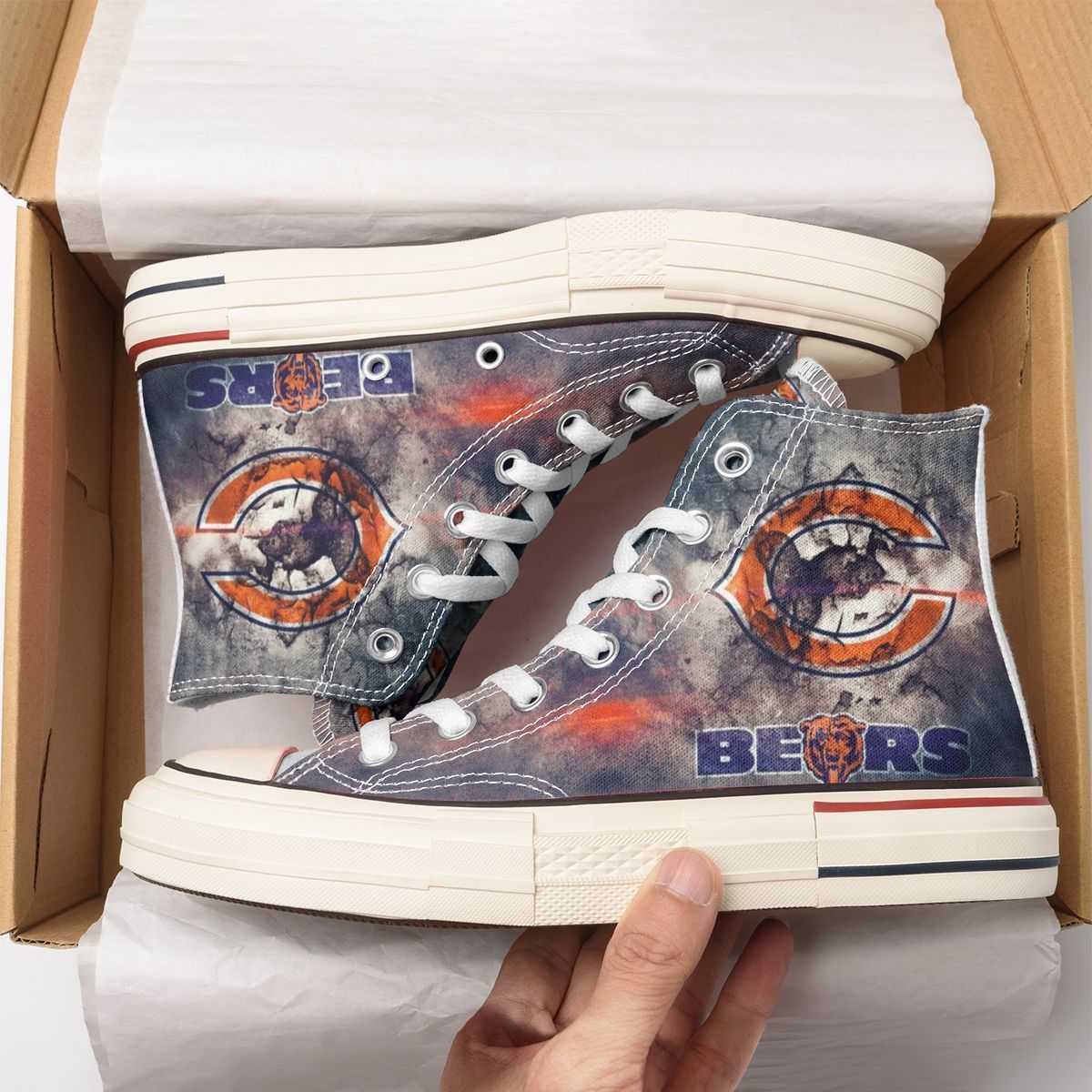 Ideafootwear Chicago Bears High Top Canvas Sneakers Shoes For Men And Women