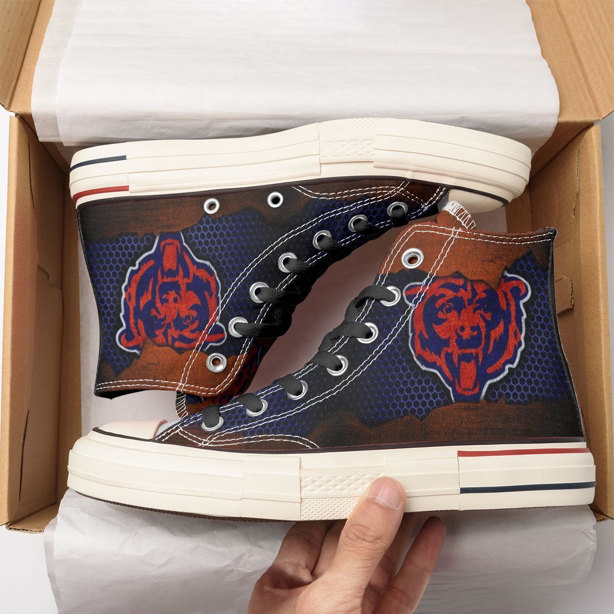 Ideafootwear Chicago Bears High Top Canvas Sneakers Shoes For Men And Women