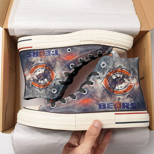 Ideafootwear Chicago Bears High Top Canvas Sneakers Shoes For Men And Women