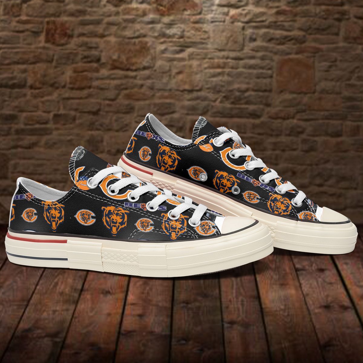 Ideafootwear Chicago Bears Low Top Canvas Sneakers Shoes For Men And Women