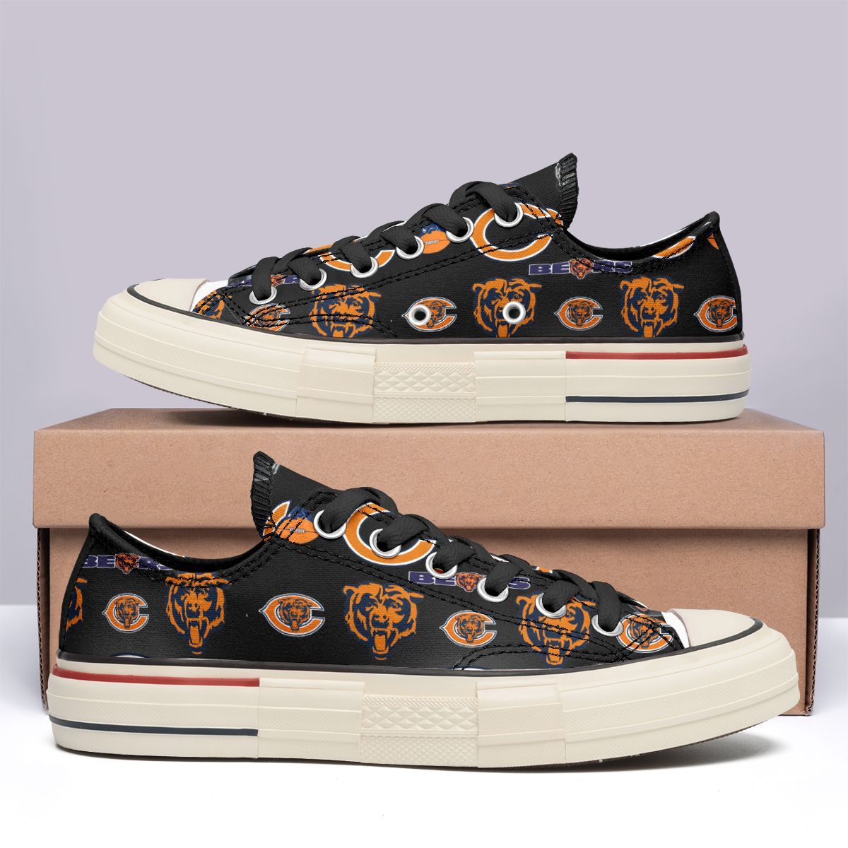 Ideafootwear Chicago Bears Low Top Canvas Sneakers Shoes For Men And Women