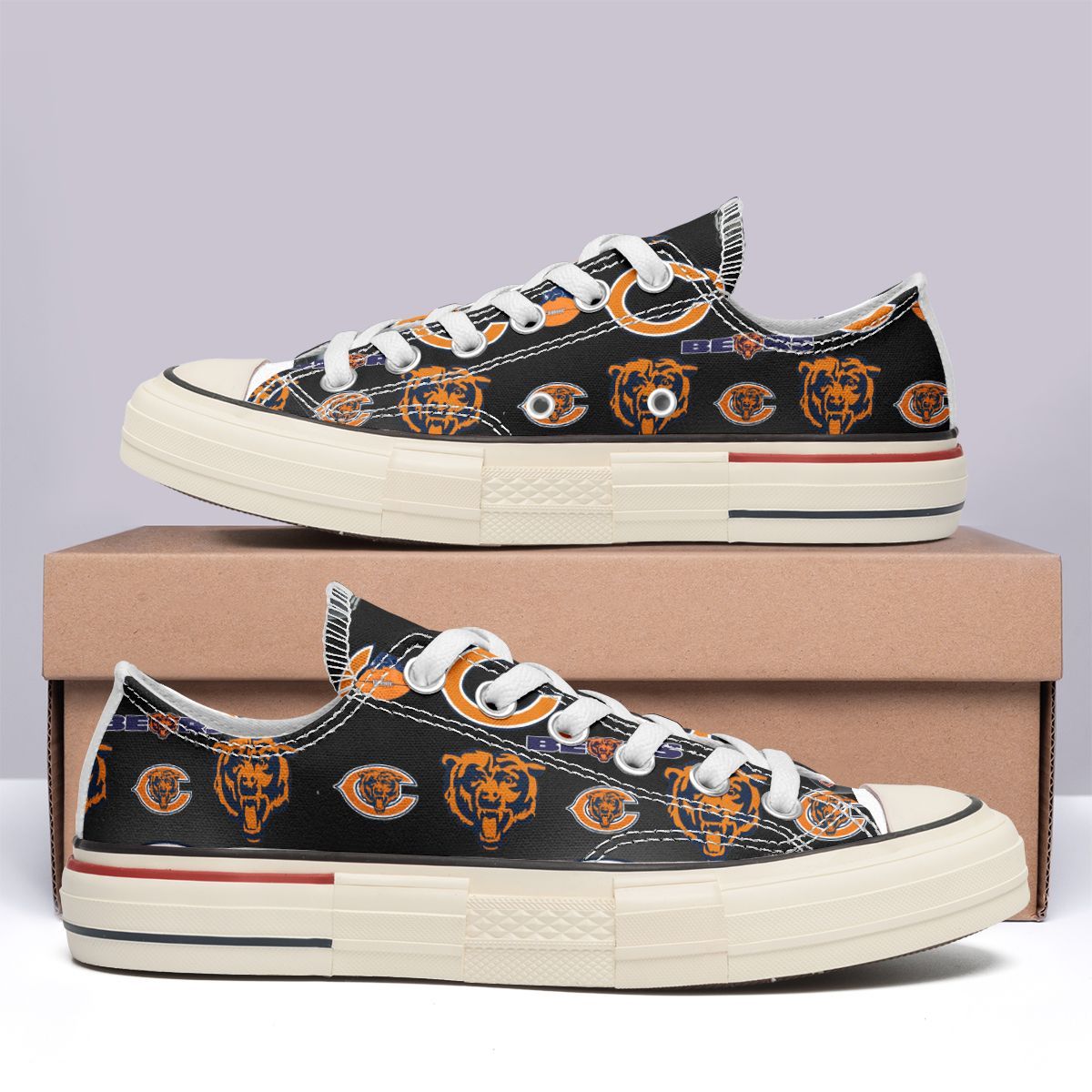 Ideafootwear Chicago Bears Low Top Canvas Sneakers Shoes For Men And Women