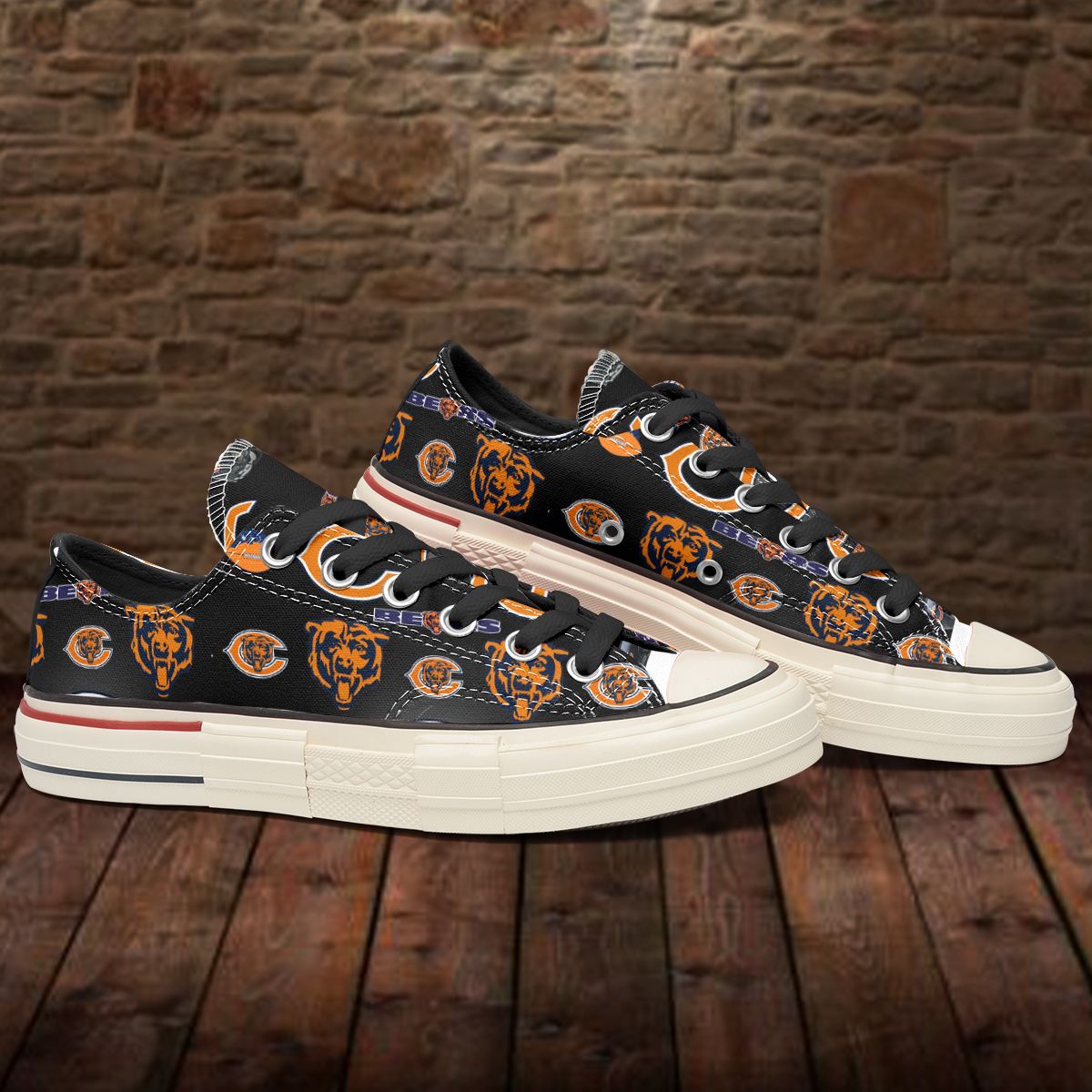 Ideafootwear Chicago Bears Low Top Canvas Sneakers Shoes For Men And Women