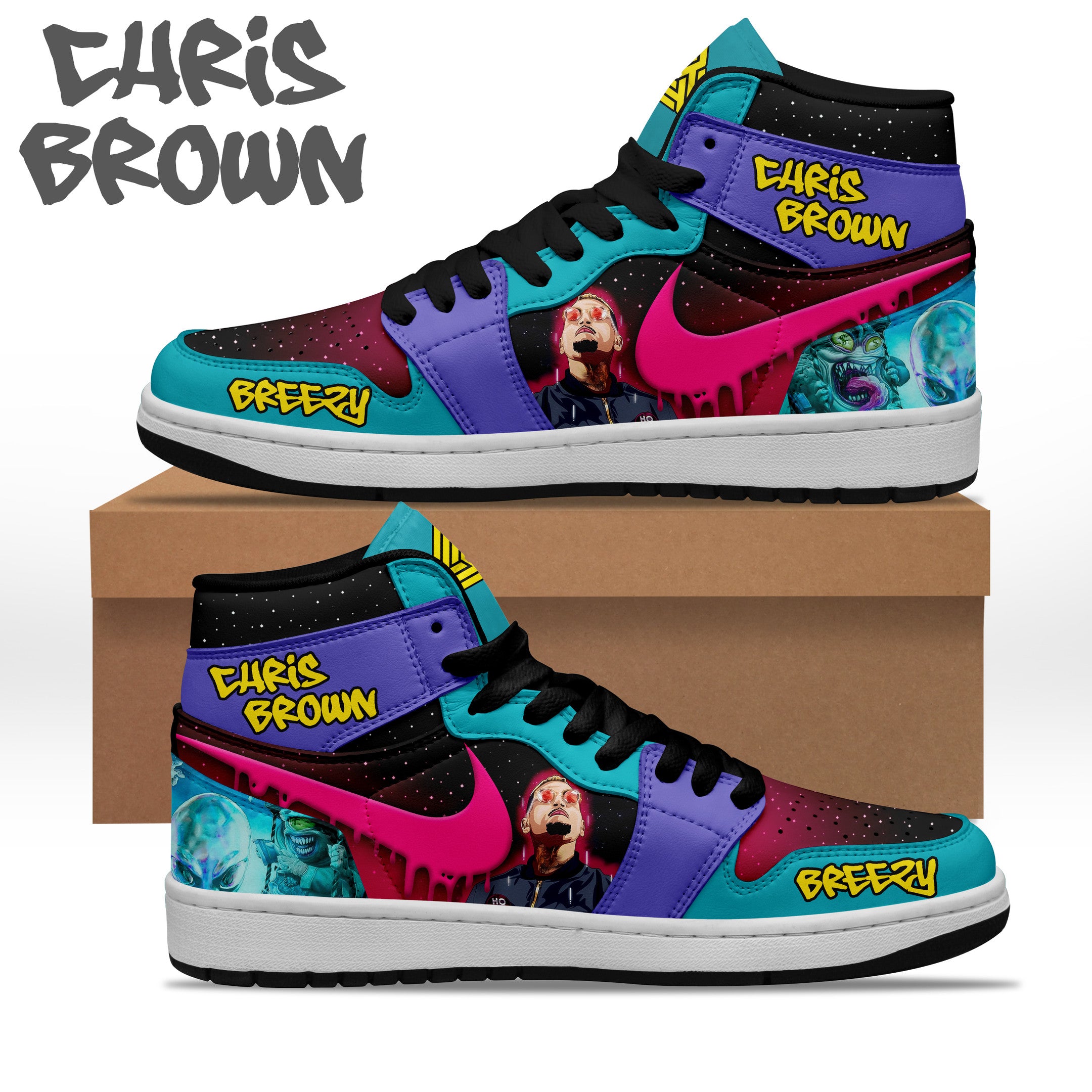 Ideafootwear Chris Brown AJ1 High Sneakers Shoes For Men And Women