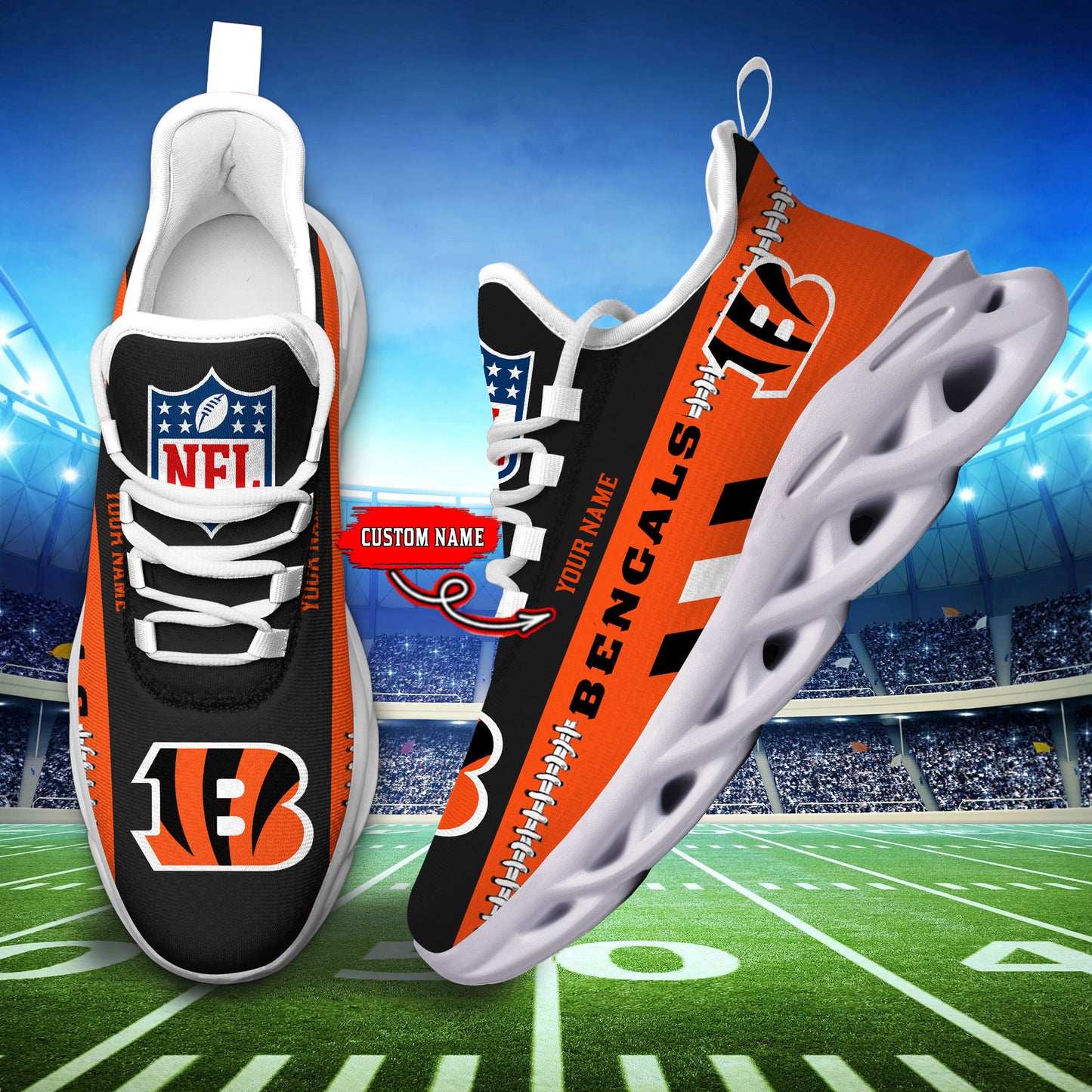 Ideafootwear Cincinnati Bengals Max Soul Shoes Sneakers For Men And Women