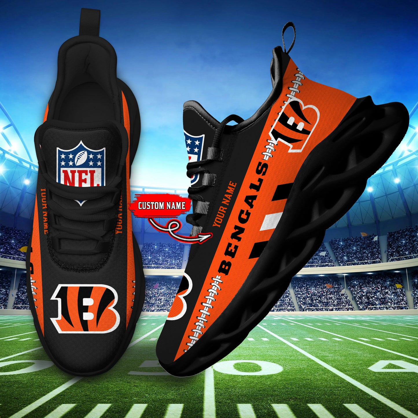 Ideafootwear Cincinnati Bengals Max Soul Shoes Sneakers For Men And Women