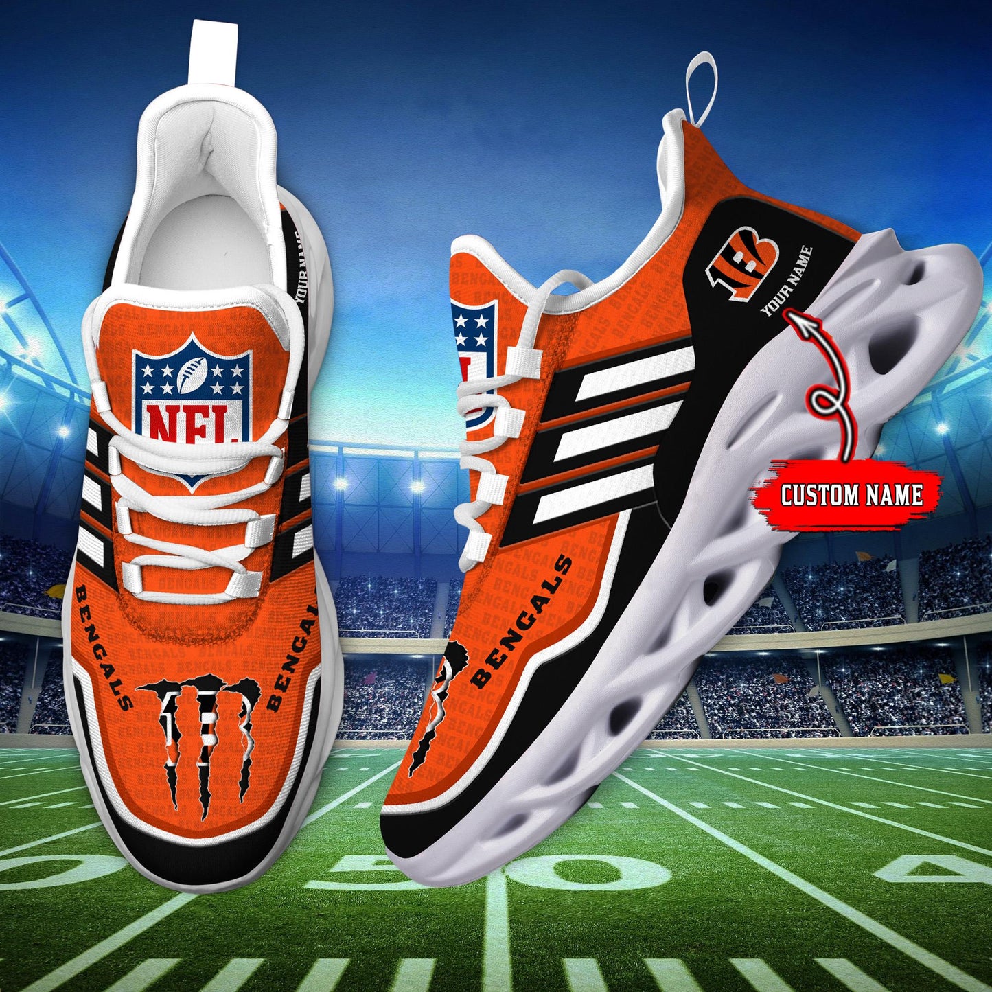 Ideafootwear Cincinnati Bengals Max Soul Shoes Sneakers For Men And Women