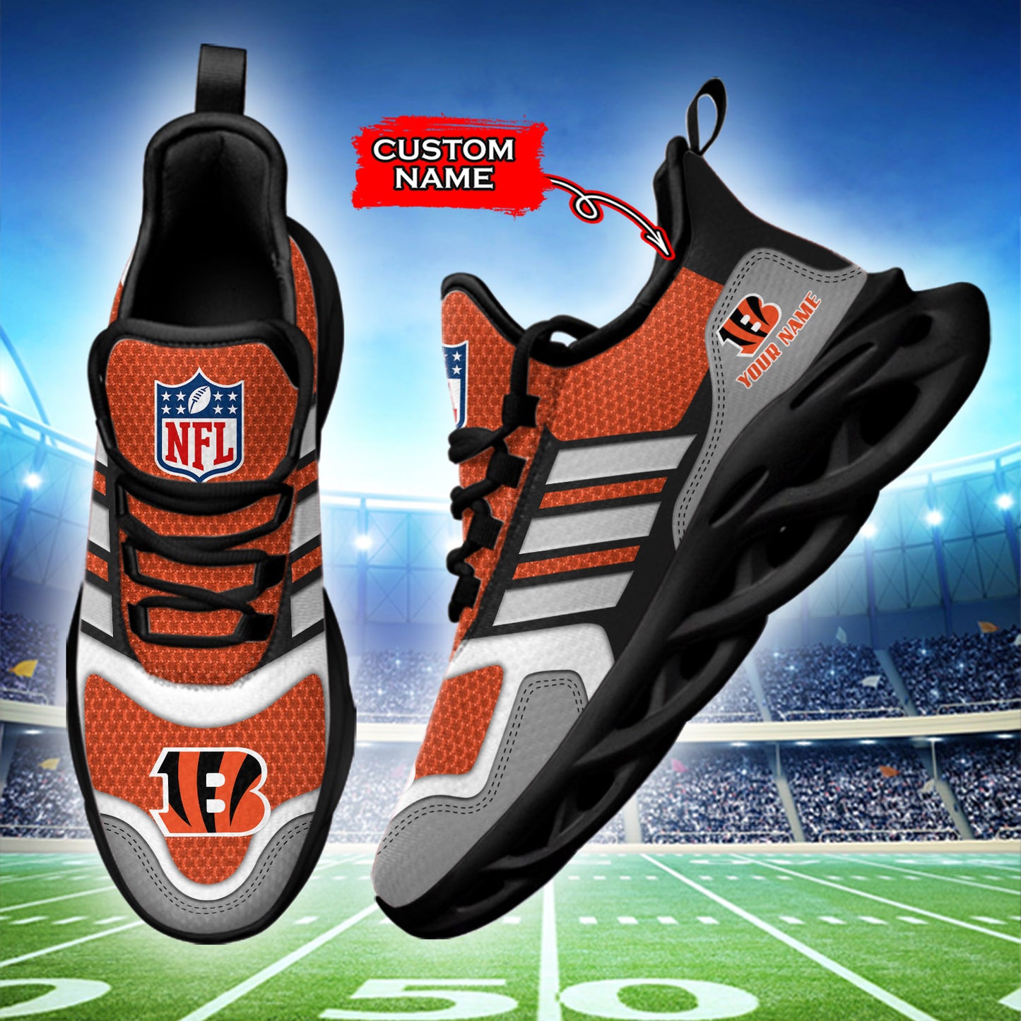 Ideafootwear Cincinnati Bengals NFL Max Soul Shoes Sneakers For Men And Women