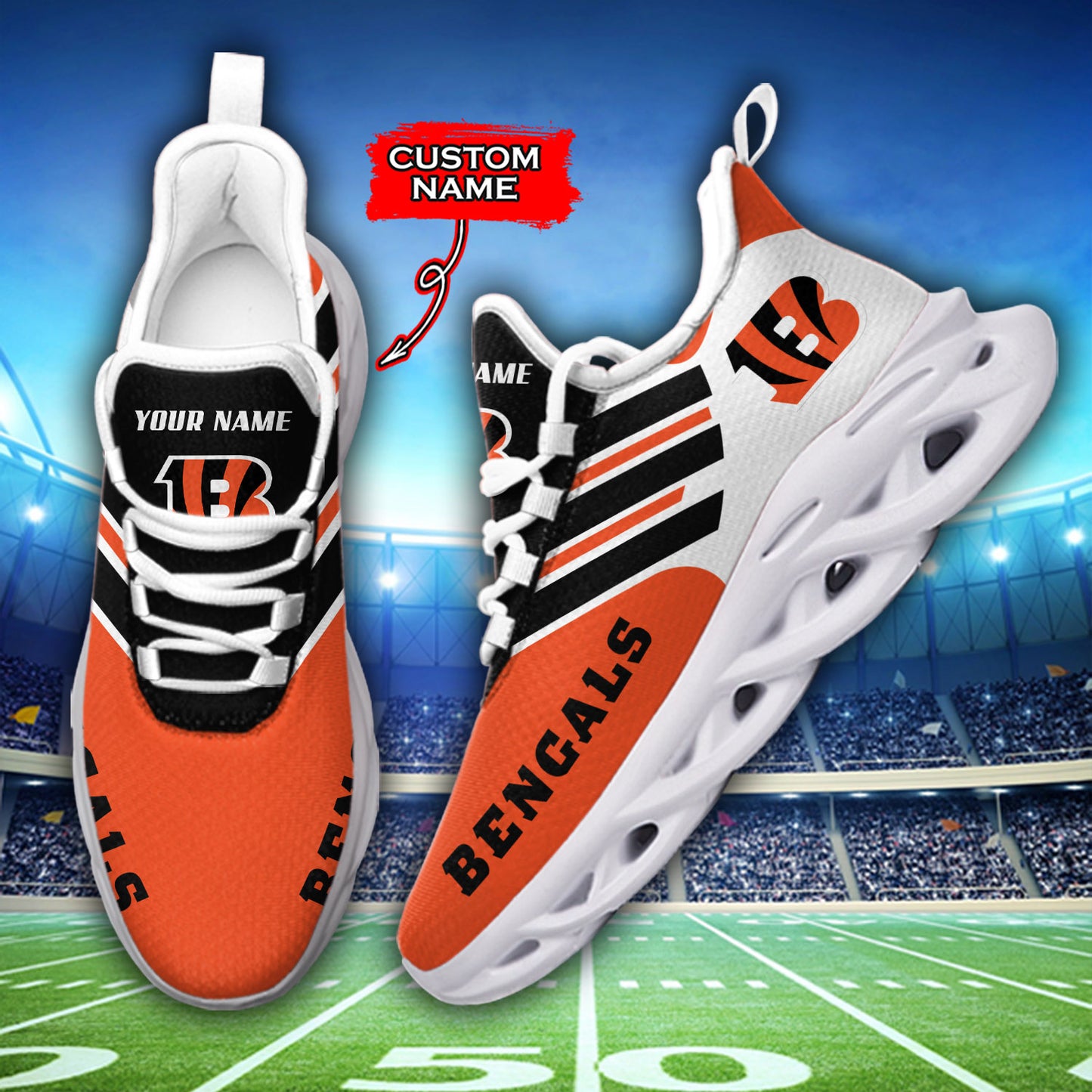Ideafootwear Cincinnati Bengals NFL Max Soul Shoes Sneakers For Men And Women