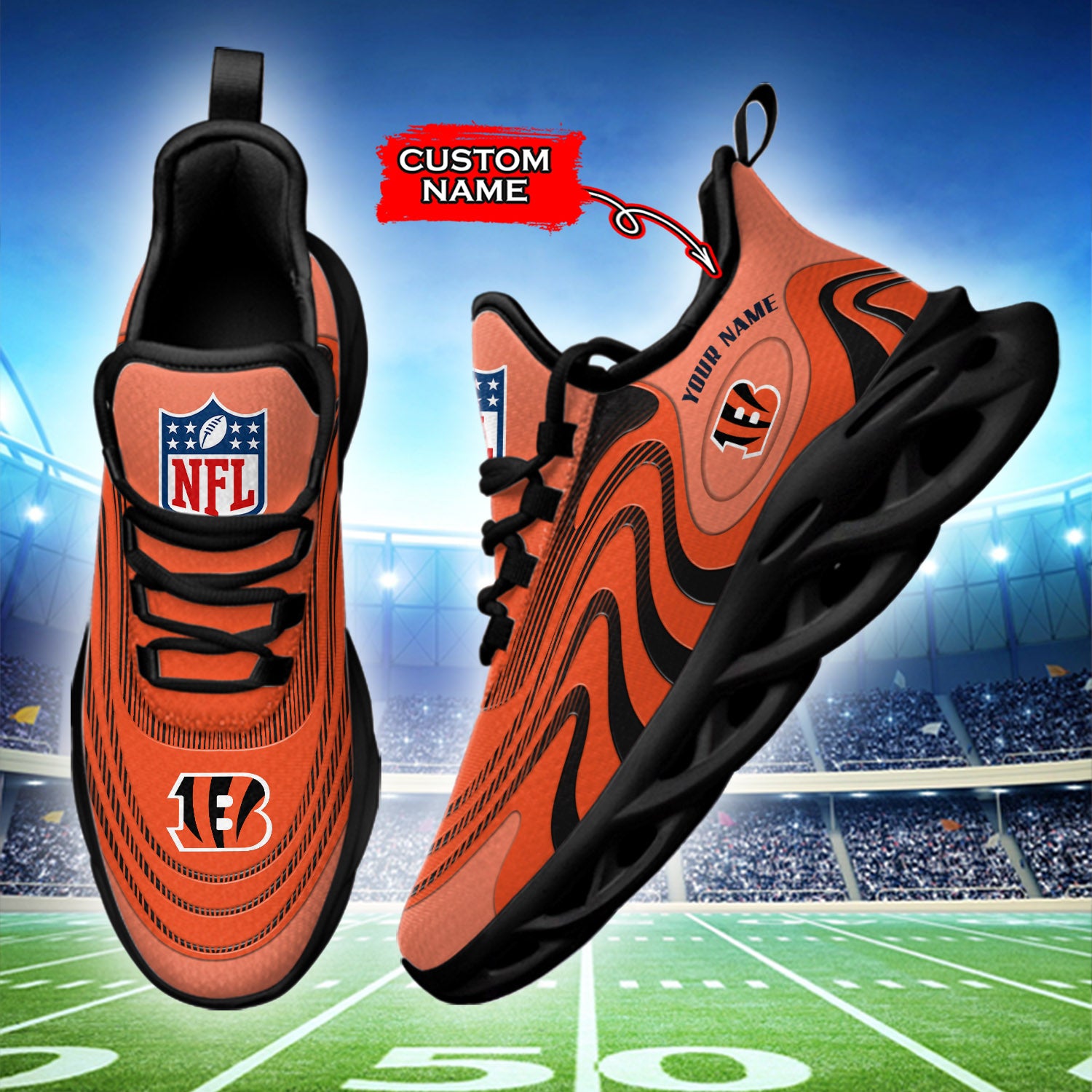 Ideafootwear Cincinnati Bengals NFL Max Soul Shoes Sneakers For Men And Women
